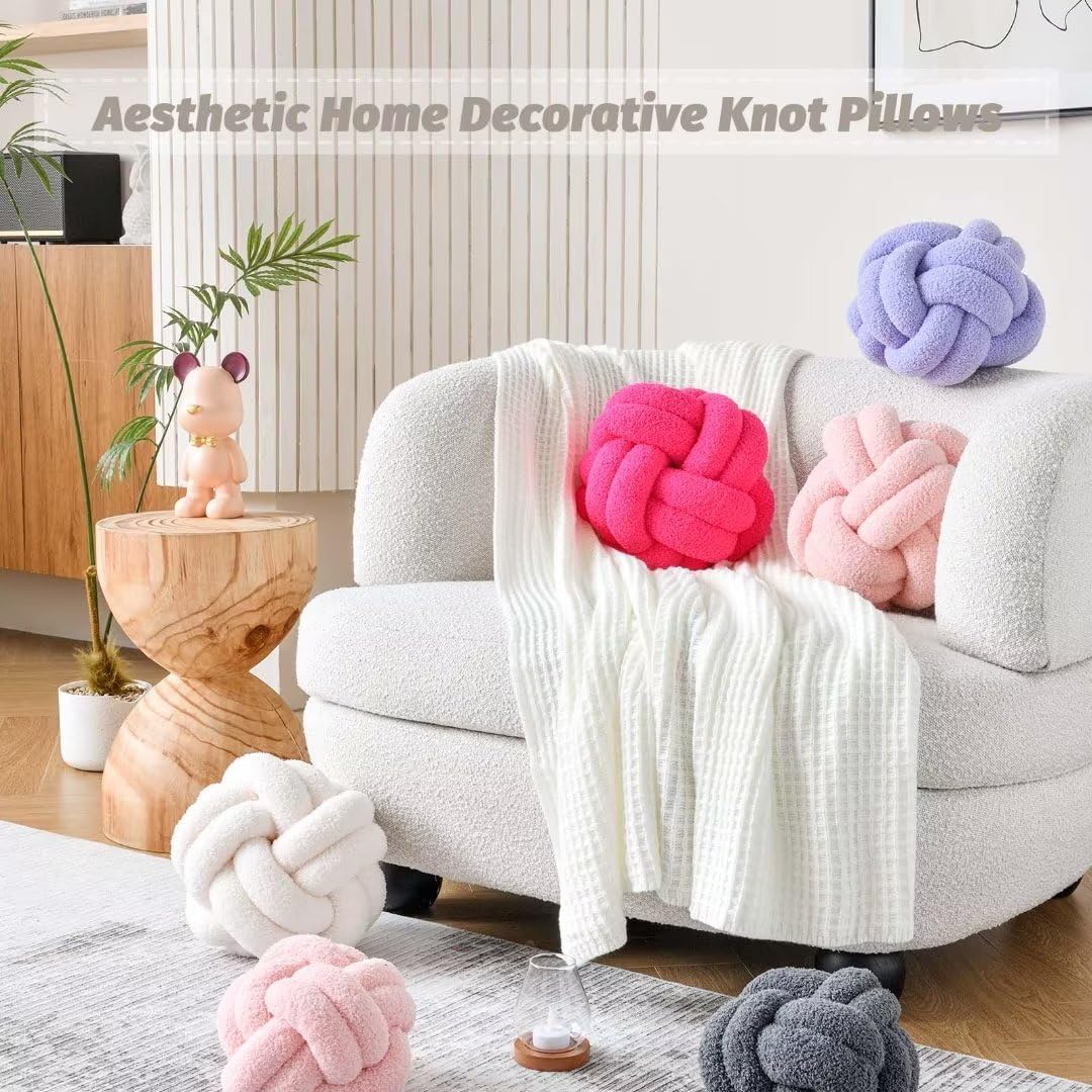 Almohadas decorativas de color marfil de 8 pulgadas, almohadas pequeñas y redondas de felpa anudadas, lindas almohadas de nudo hechas a mano para