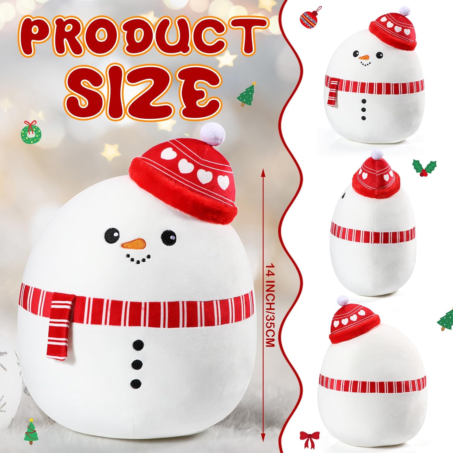 Almohada de felpa de muñeco de nieve de Navidad de 14 pulgadas, almohada de peluche grande de Navidad para el hogar, dormitorio, oficina, sofá,