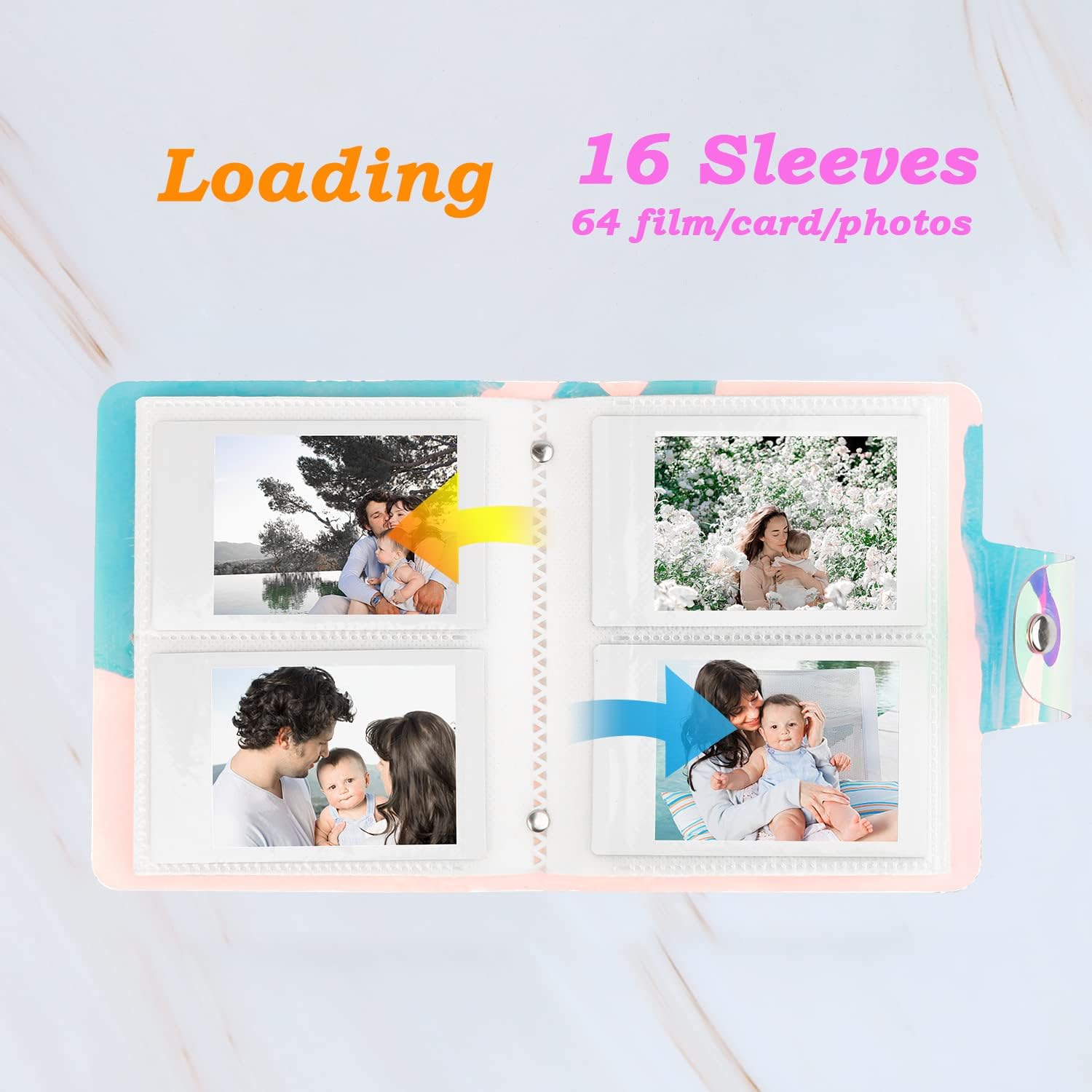 Paquete de 2 mini álbumes de fotos con una sola mano, 64 bolsillos, soporte portátil para tarjetas fotográficas Kpop para Fujifilm Instax