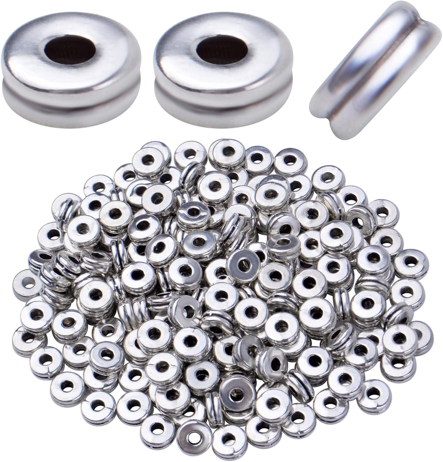 Aylifu 200 cuentas espaciadoras redondas planas de plata de 0.236 pulgadas (0.236in), cuentas de disco espaciadoras, cuentas sueltas espaciadoras