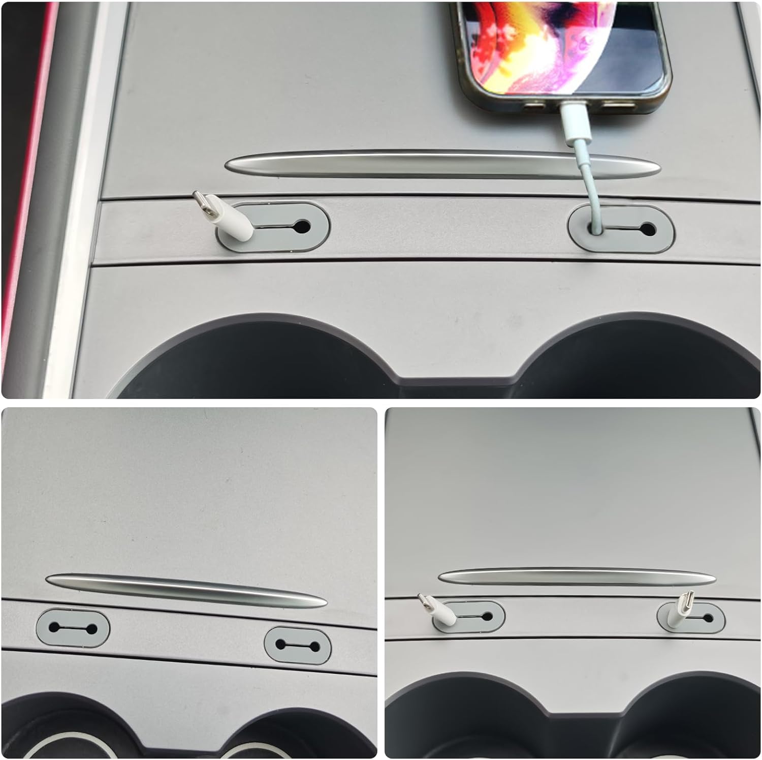 Hub USB para Tesla Model 3 2021-2023, modelo Y 2019-2023, organizador de cables de consola central con soporte de gestión de cables de carga