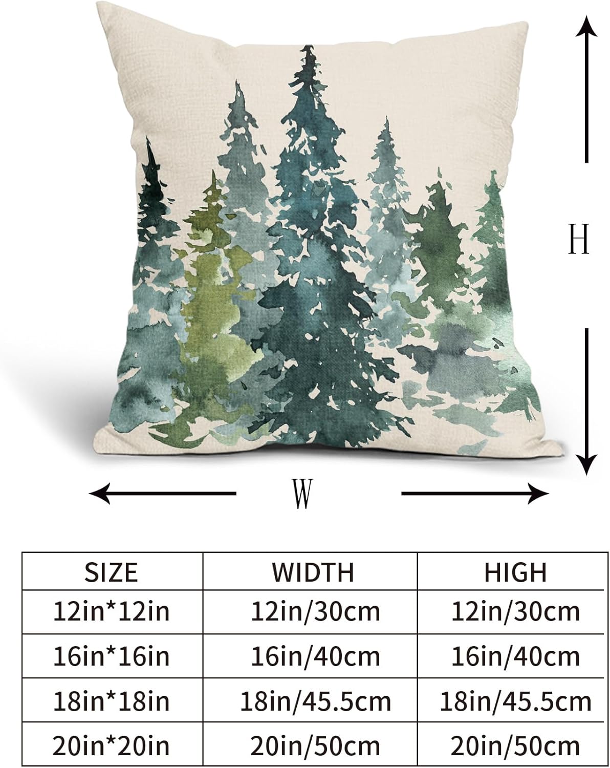 Juego de 2 fundas de almohada decorativas con diseño de árbol azul y verde en acuarela de 18 x 18 pulgadas, con temática de naturaleza, decoración