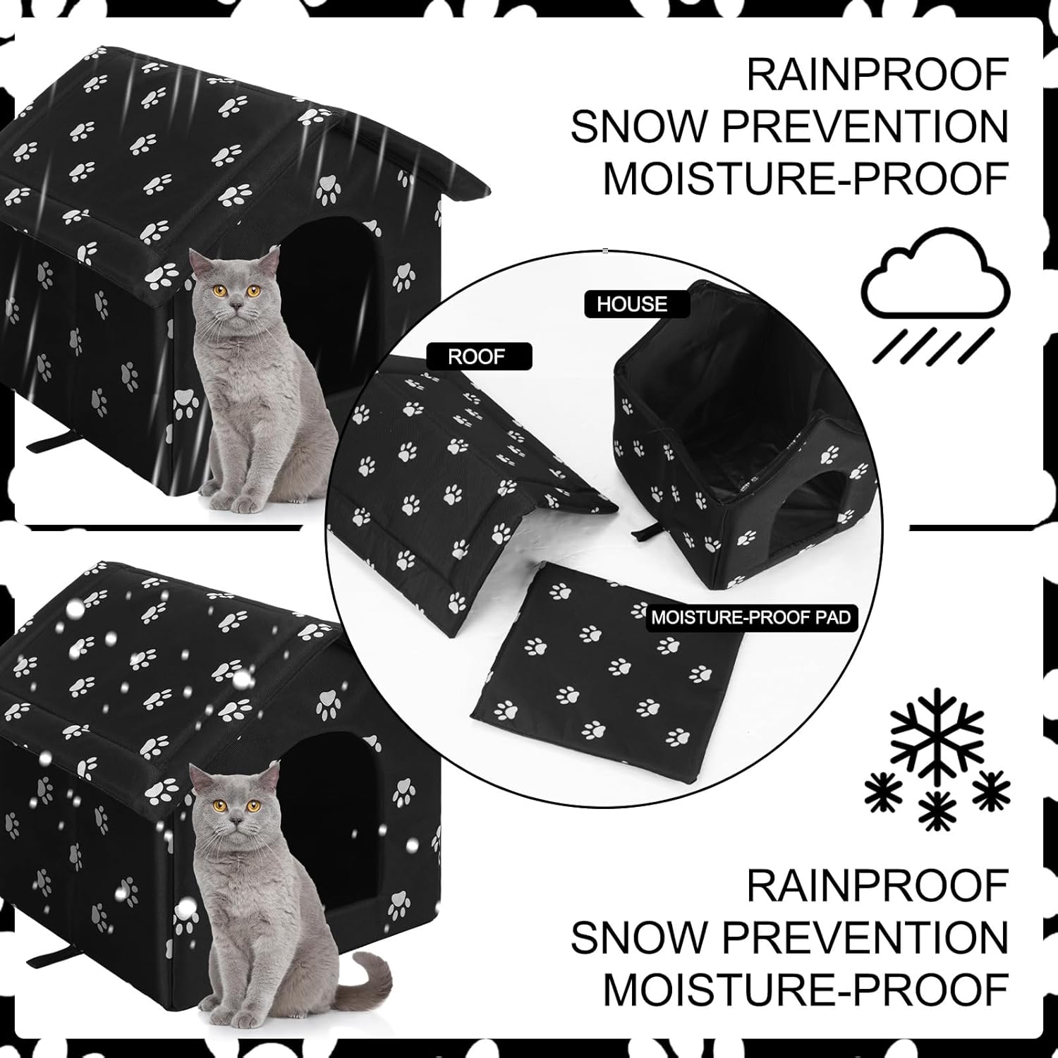 Soaoo 2 unidades de refugio para gatos al aire libre, resistente a la intemperie y aislada, plegable, relleno de algodón, grueso, para perros y