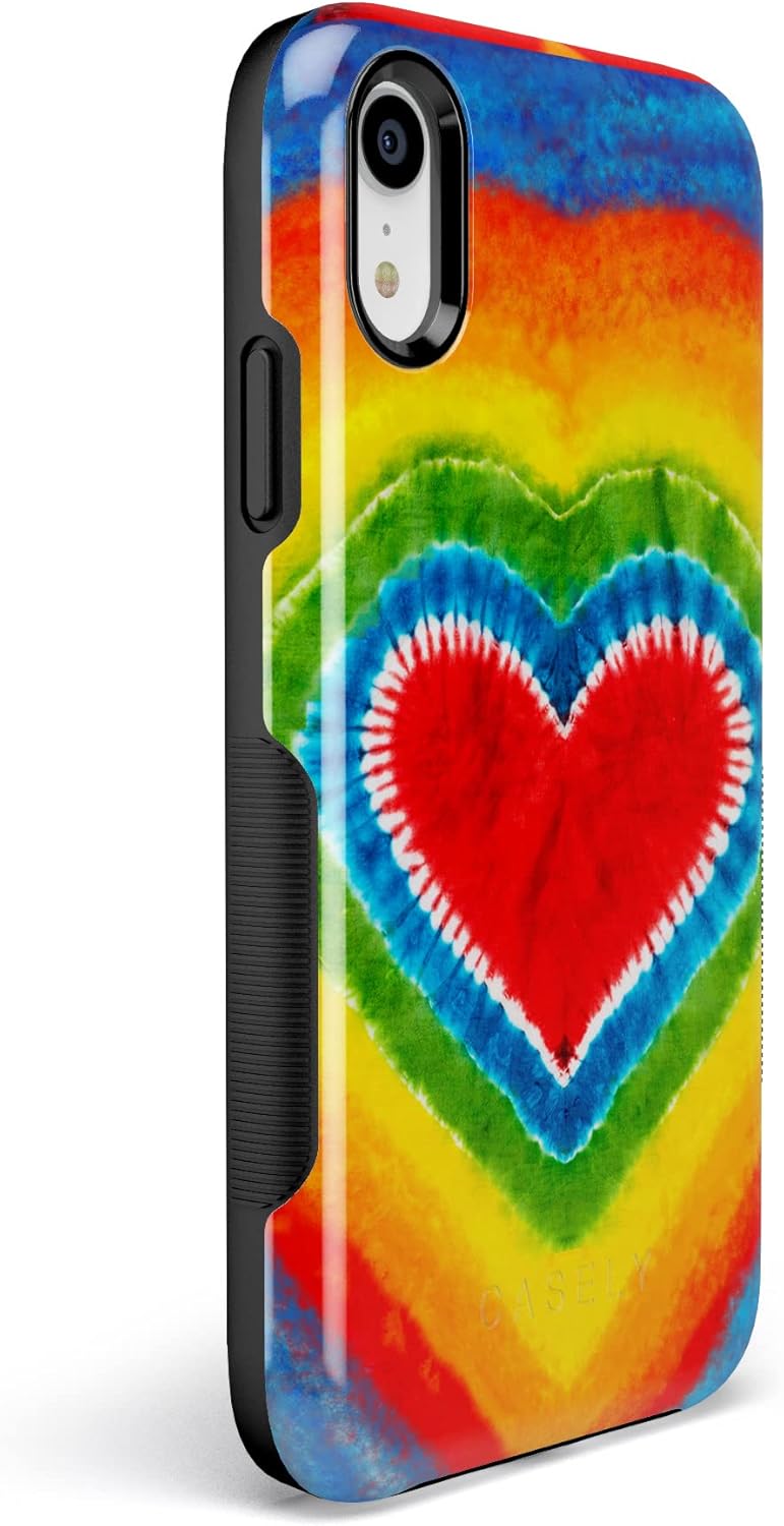Casely Funda para iPhone XR  Funda con diseño de corazón teñido anudado