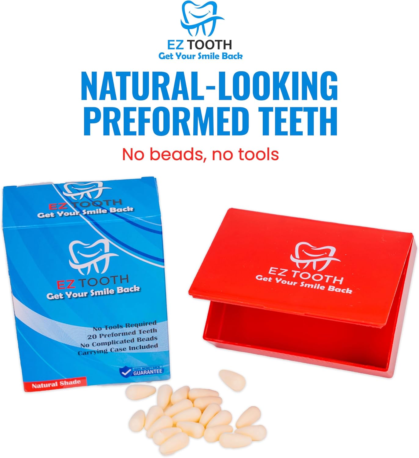 EZ Tooth – Amazing Temporary Tooth – Diente preformado – Kit de repuesto para dientes faltantes – Reparación instantánea de dientes – Sombra natural
