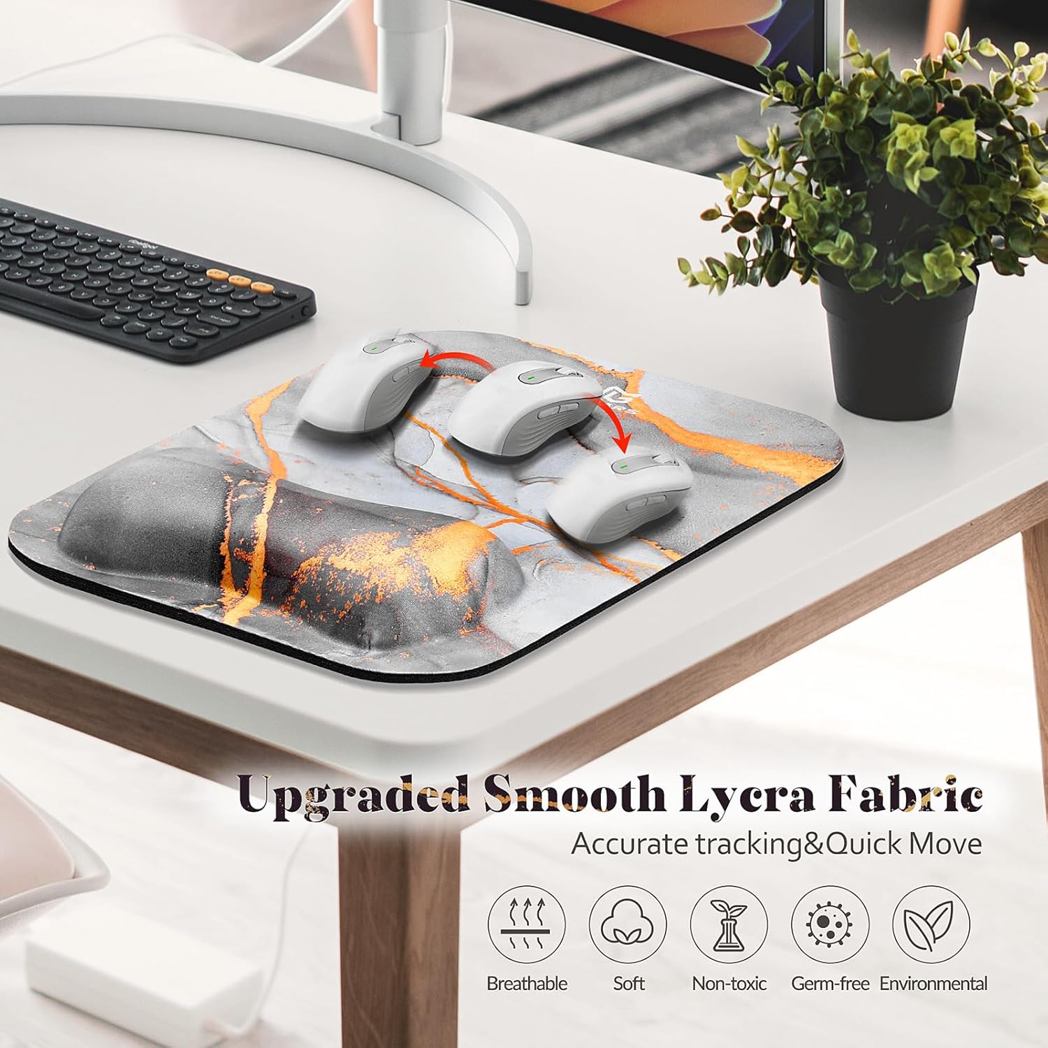 Gimars Alfombrilla de mouse ergonómica de espuma viscoelástica de fibra superfina y grande con reposamuñecas, alfombrilla de mouse con base