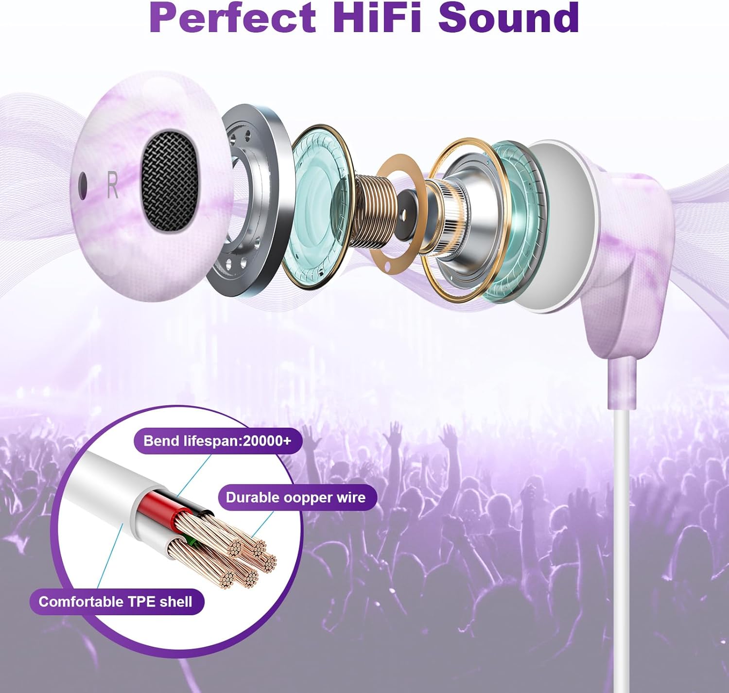 Auriculares con cable con micrófono, auriculares con cable de 0.138 in, auriculares con cable intrauditivos estéreo de alta fidelidad, conector de