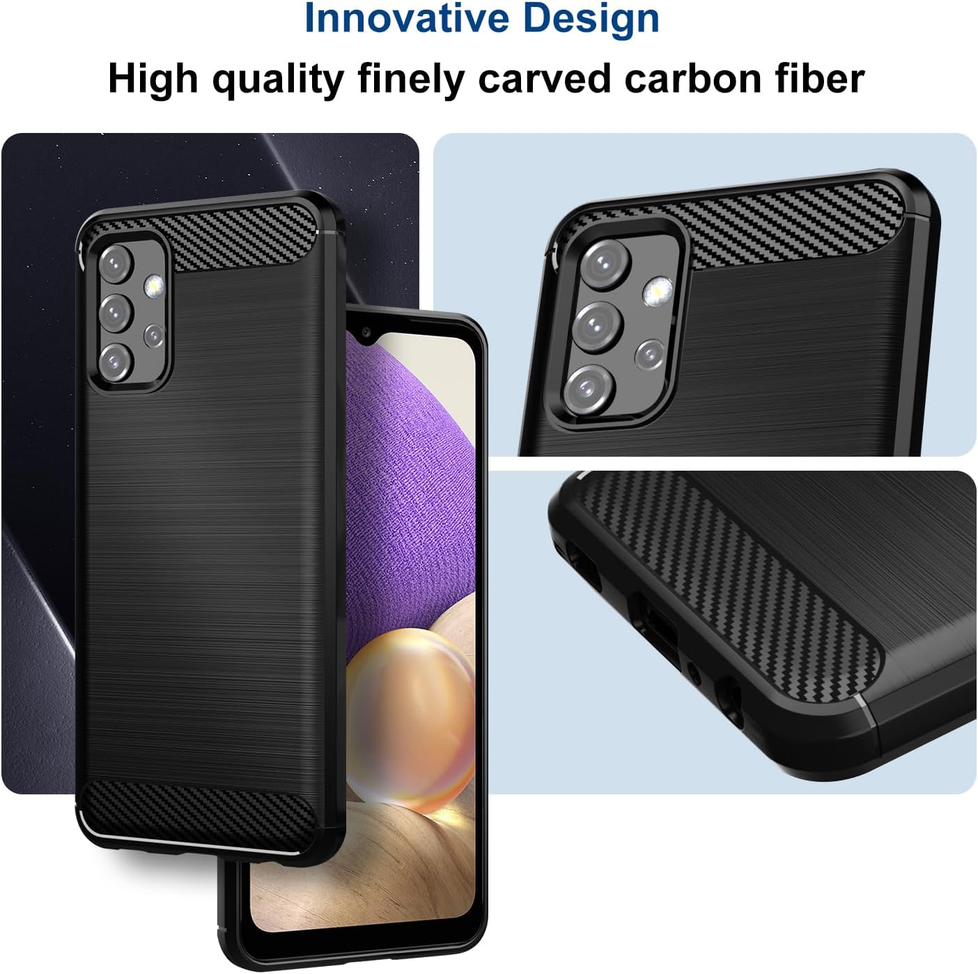Funda compatible con Samsung Galaxy A32 5GM32 5G, funda de teléfono delgada con absorción de golpes, funda protectora de goma TPU de fibra de