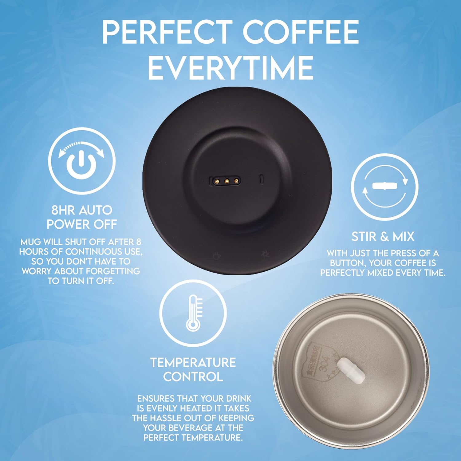 Taza de café autoagitable con tapa, taza térmica de 10 onzas, juego de calentador de taza de café con calefacción de diseño de lujo para escritorio,