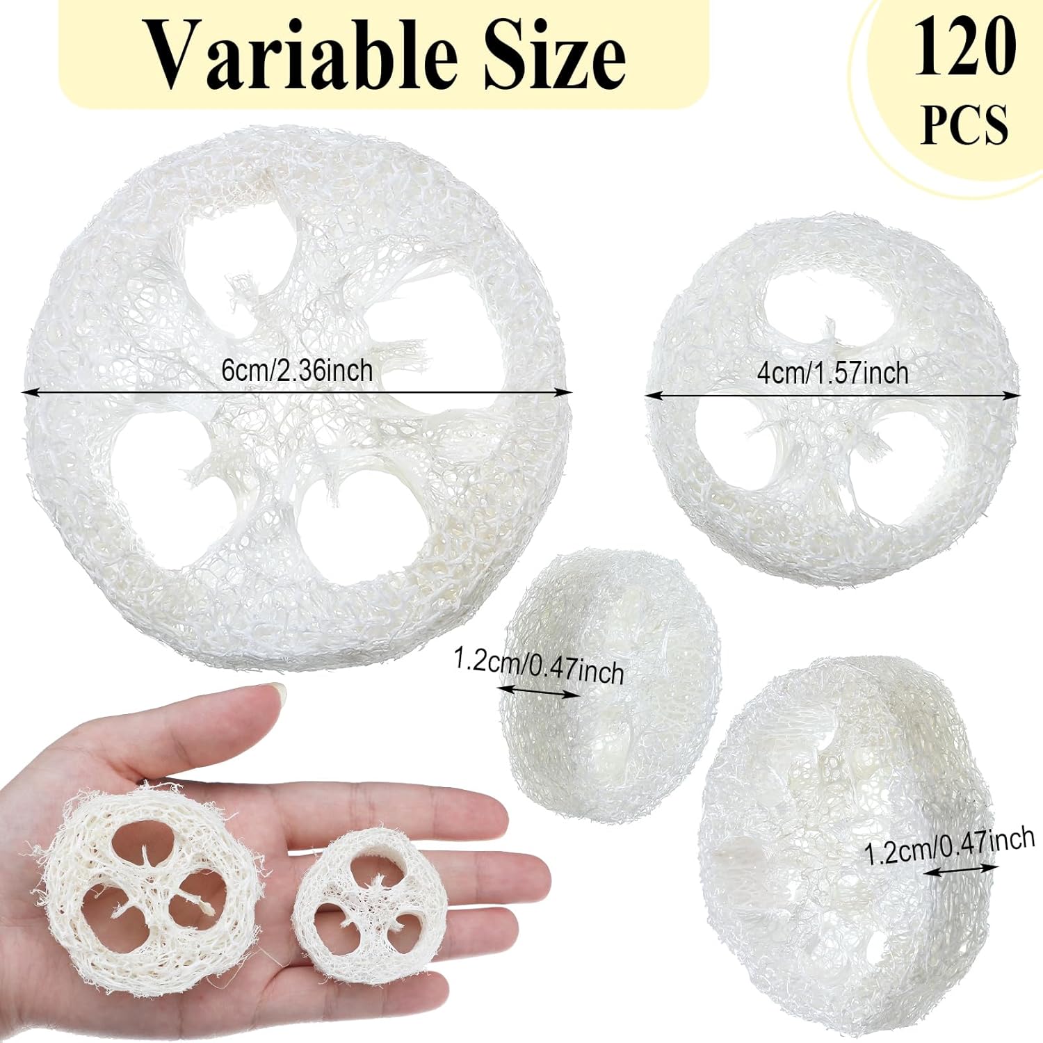 120 piezas de lufa natural para hacer jabón a granel de 1.96 pulgadas, esponja natural reutilizable de esponja de lufa orgánica exfoliante para