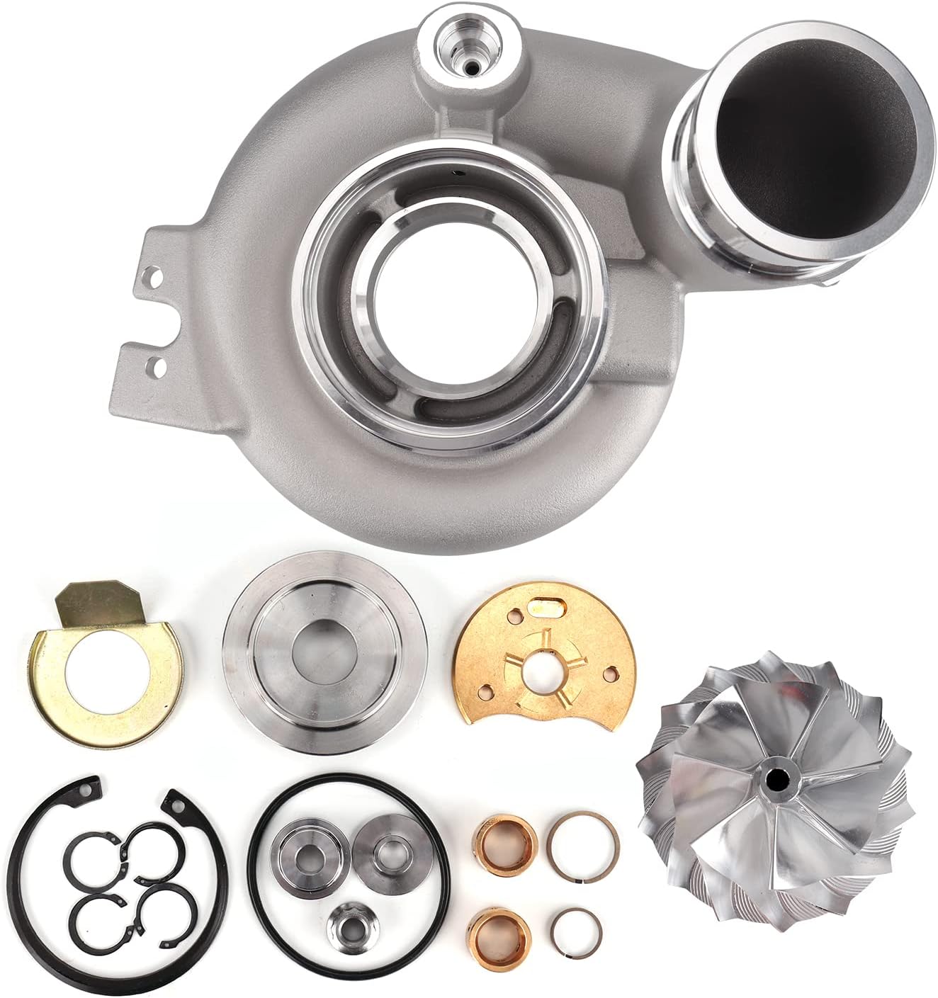 Actualice la carcasa del compresor y la rueda Billet de 2.638 in para 04.5-07 HE351CW Turbo 5.9L