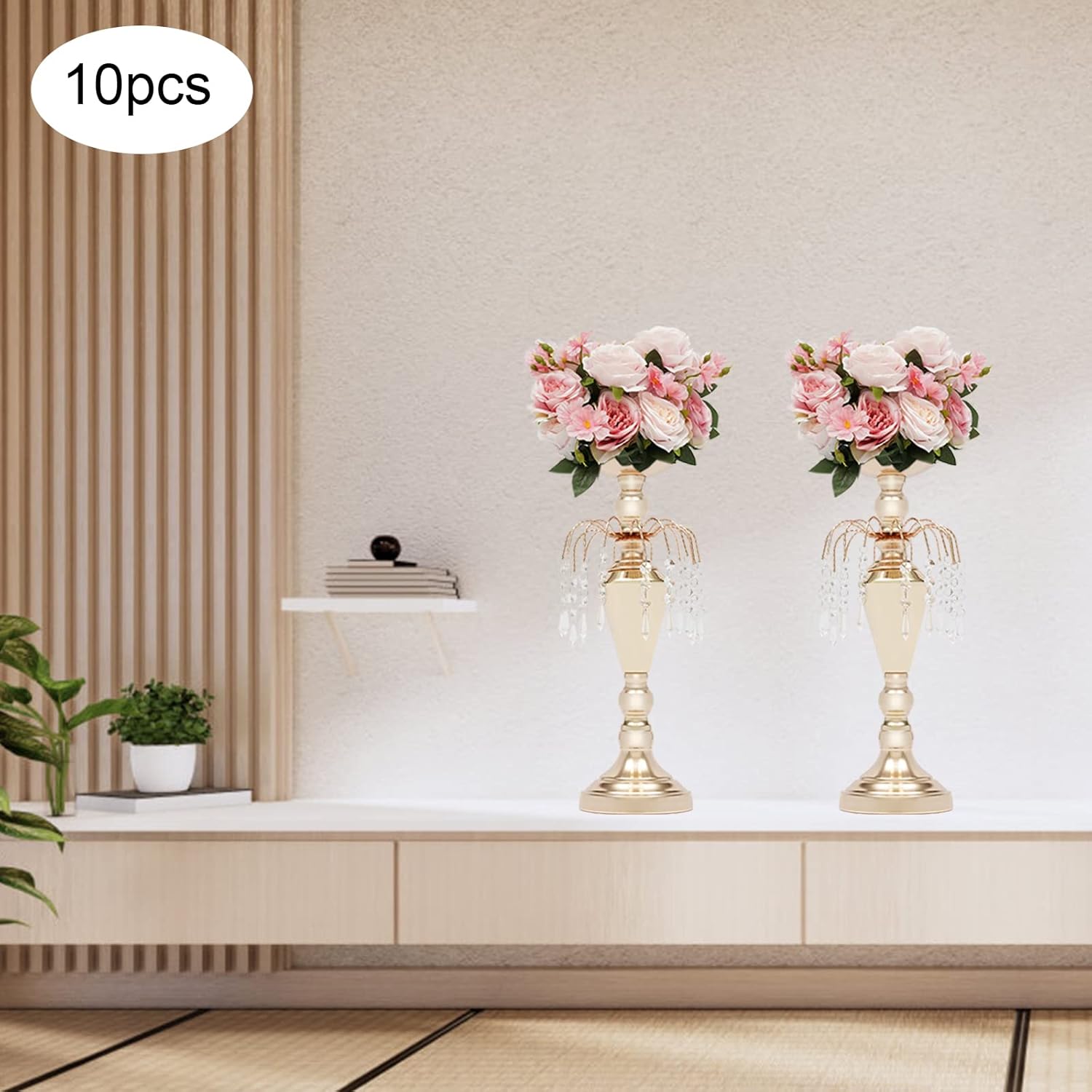 10 piezas de 17.7 pulgadas de altura versátil de metal para centros de mesa de boda, jarrón y portavelas de pilar, soporte de arreglo floral de