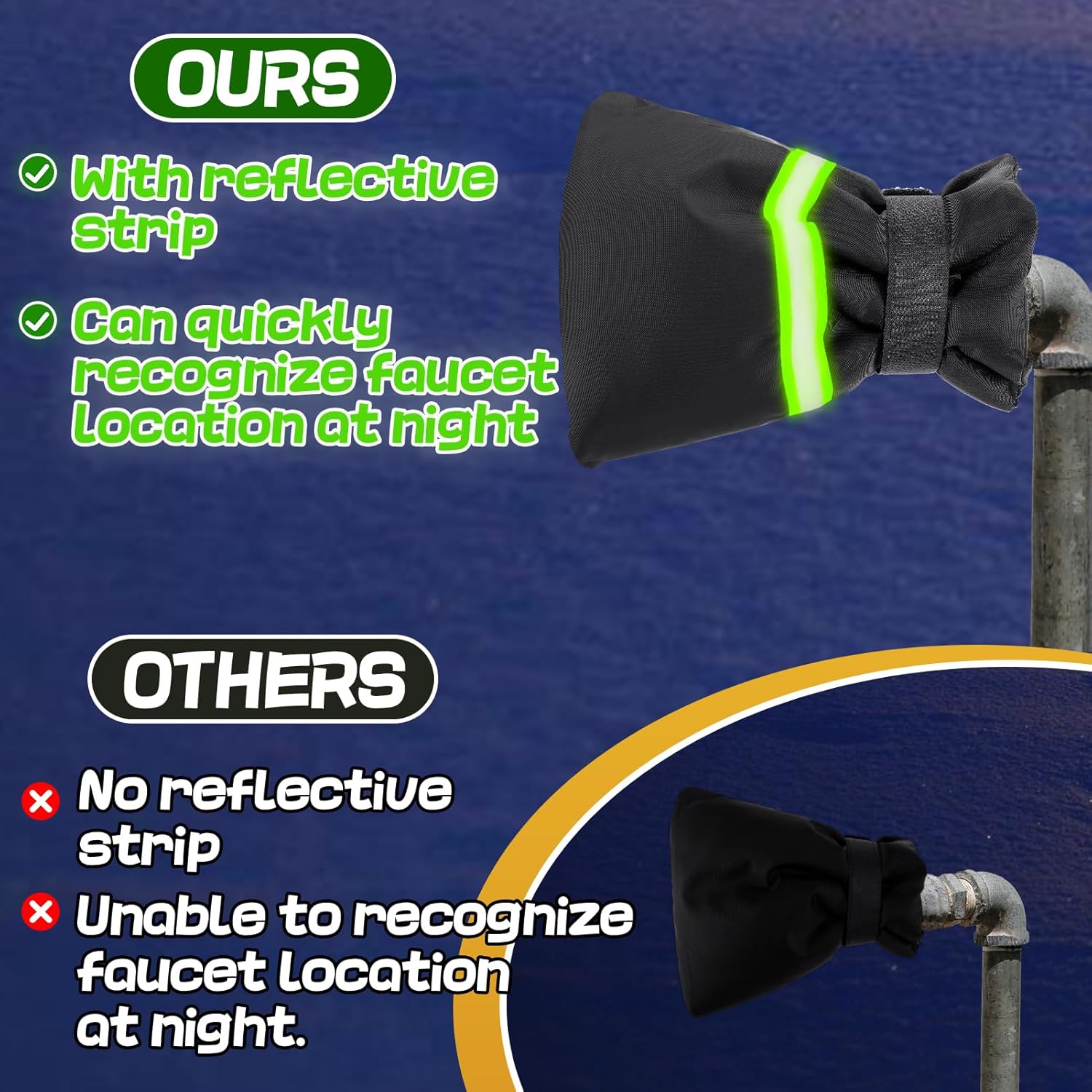 6 fundas para grifo de exterior para invierno, 8 x 6 pulgadas, tira reflectante, cubierta de tubo grueso, manguera, anticongelante, impermeable,