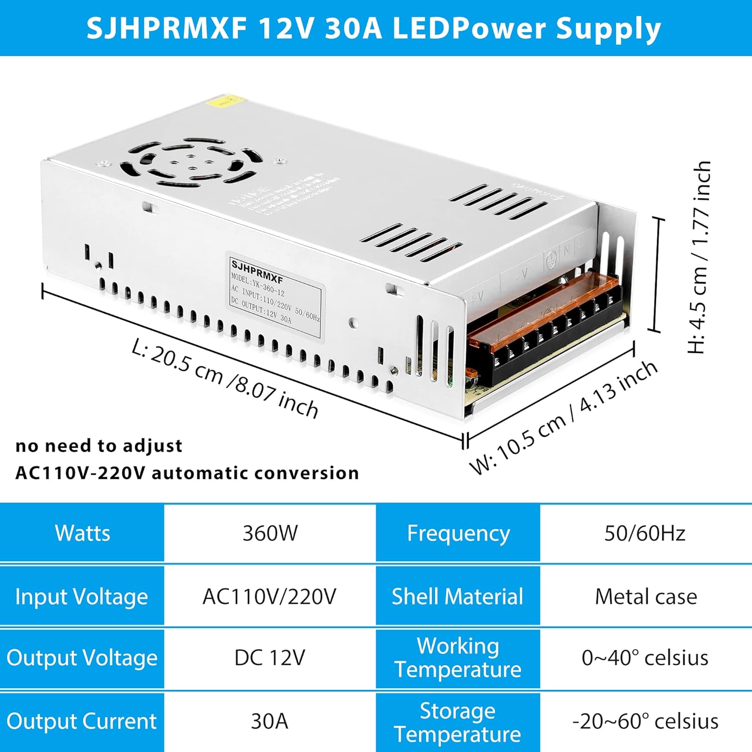 Fuente de alimentación conmutada, SJHPRMXF AC 110V220V a DC 12V 30A 360W Universal Regulated Power Supply Transformer Adapter LED Driver para tira