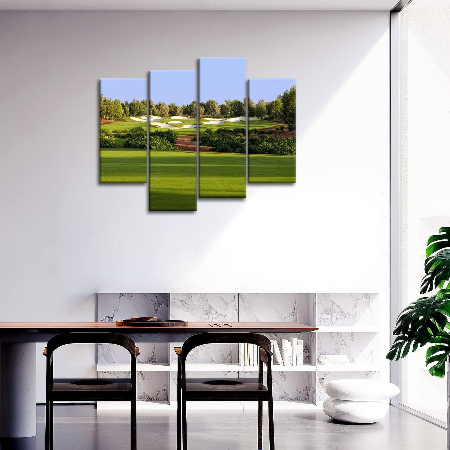 So Crazy Art- Golf Wall Art Decor Green Trees and Lawn in Jumeirah Golf Estates Canvas Pictures Artwork 4 Panel Painting Prints for Home Living