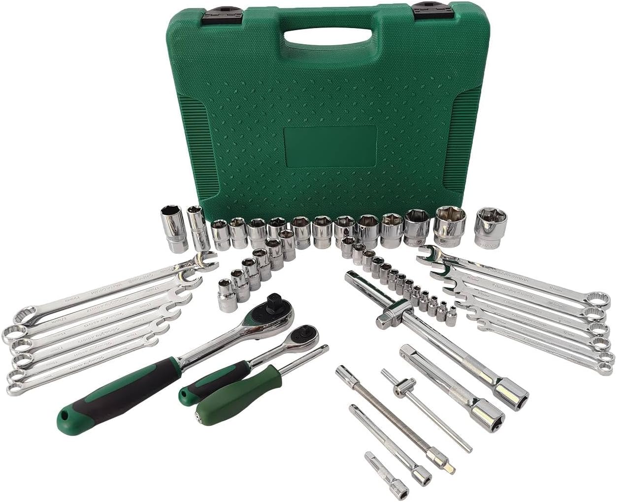 LCyindu Juego de herramientas mecánicas de 61 piezas, unidad de 14″ y 12″, juego de llaves métricas, forja CR-V, con estuche de almacenamiento