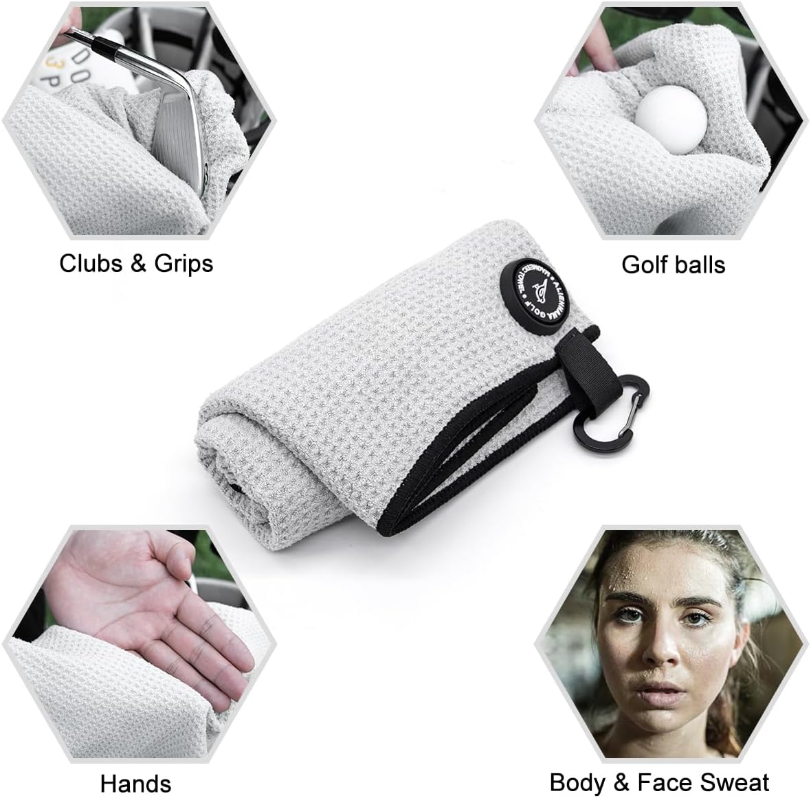 Aliennana Toalla de golf magnética, diseño de gofre de microfibra con clip, imán de fuerza industrial para un fuerte agarre a bolsas de golf,