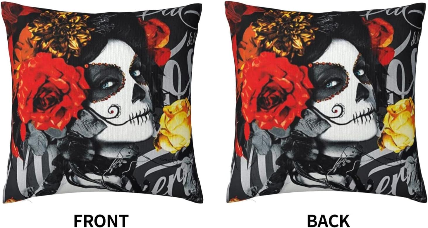 Funda de almohada decorativa de calavera de azúcar, funda de cojín cuadrada para sofá, cama, silla de automóvil, sala de estar, 18 x 18 pulgadas