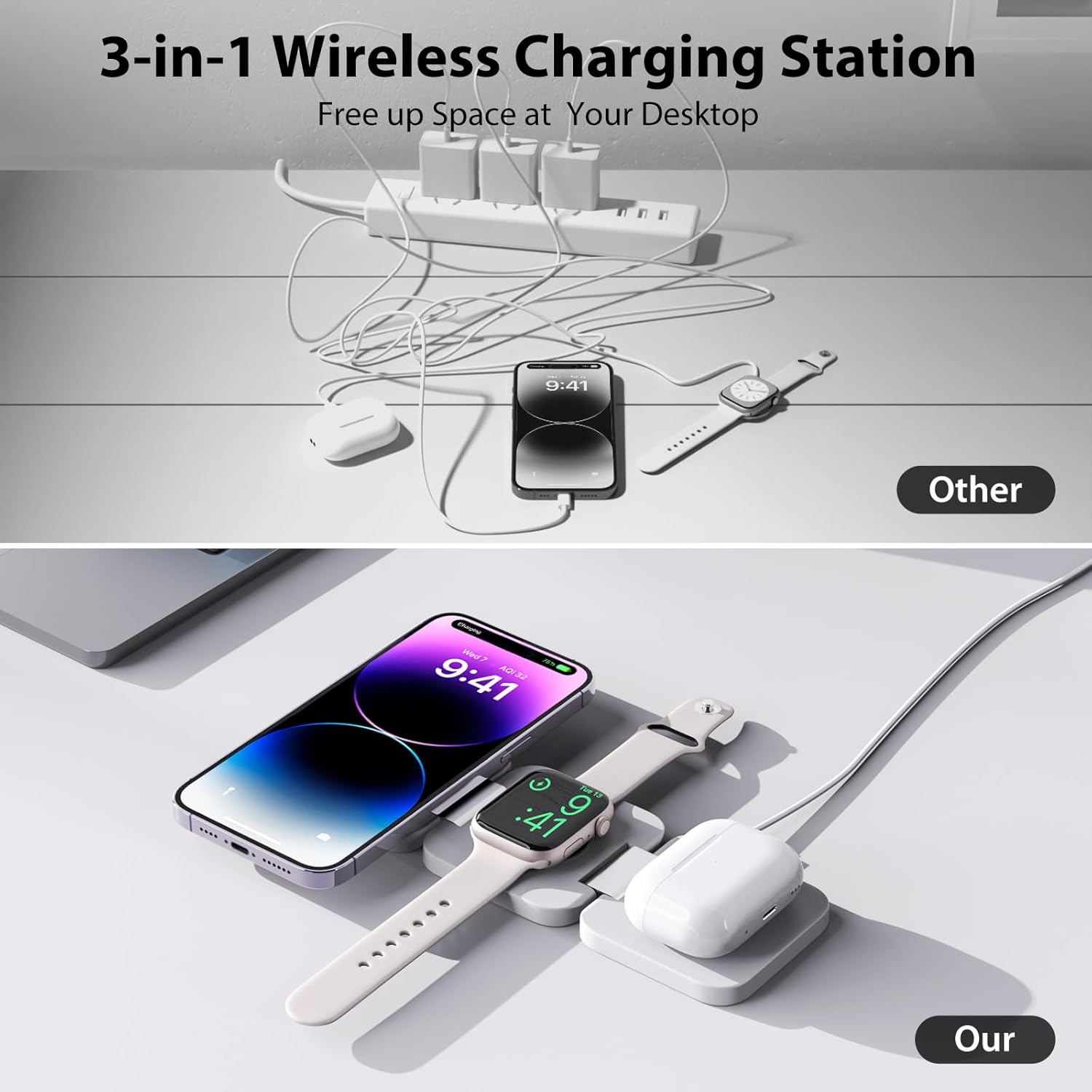 Cargador inalámbrico rápido X55, estación de carga magnética plegable 3 en 1 para iPhone 15141312ProPlusPro Max, cargador portátil de 5 W para Apple
