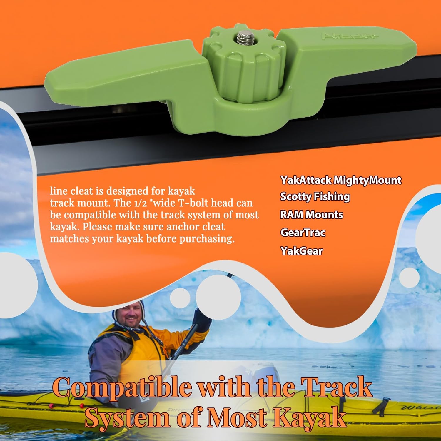 Kayak Cleat Track MountExtended Kayak Rail Cleat for Rail Mount Kayak Accessories, XL Track Mount Line Cleat for Kayak Anchor