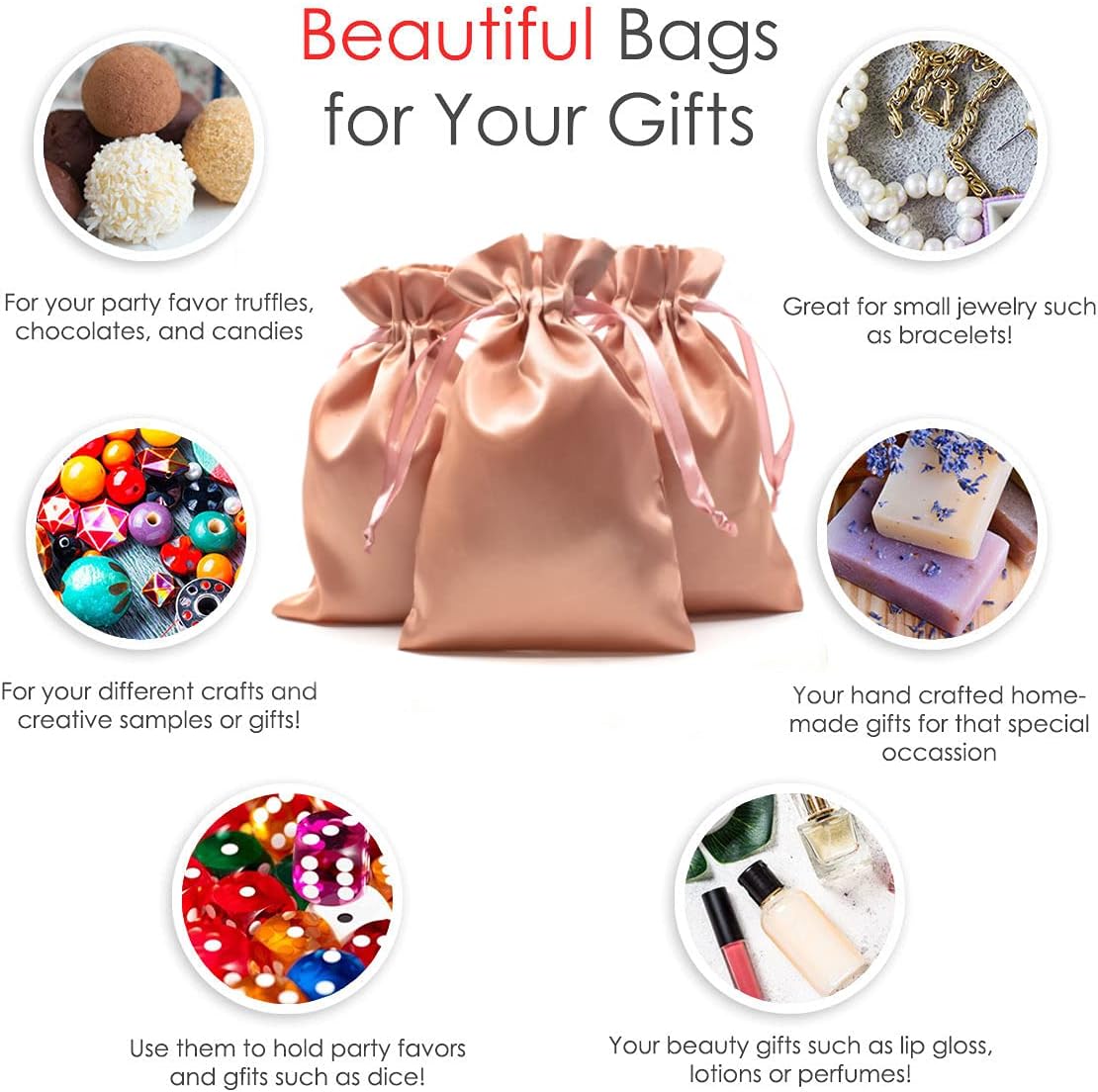 Knitial Bolsas de regalo de satén de oro rosa de 3 x 4 pulgadas, bolsas de joyería, bolsas con cordón para regalos de boda, bolsas de regalo de