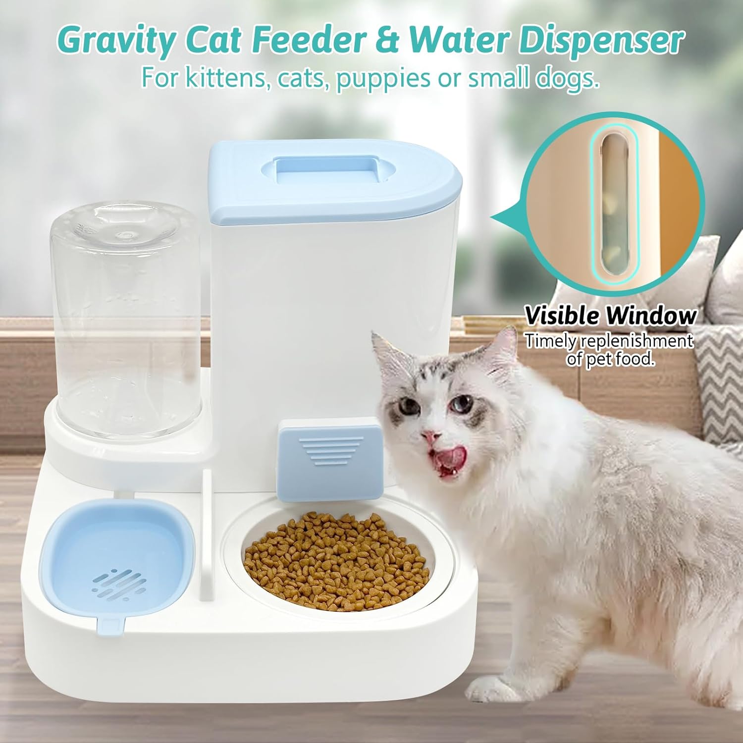 Fhiny Alimentador de gravedad para gatos y dispensador de agua, 2 en 1, bebedero automático para mascotas, juego de cuencos de cerámica