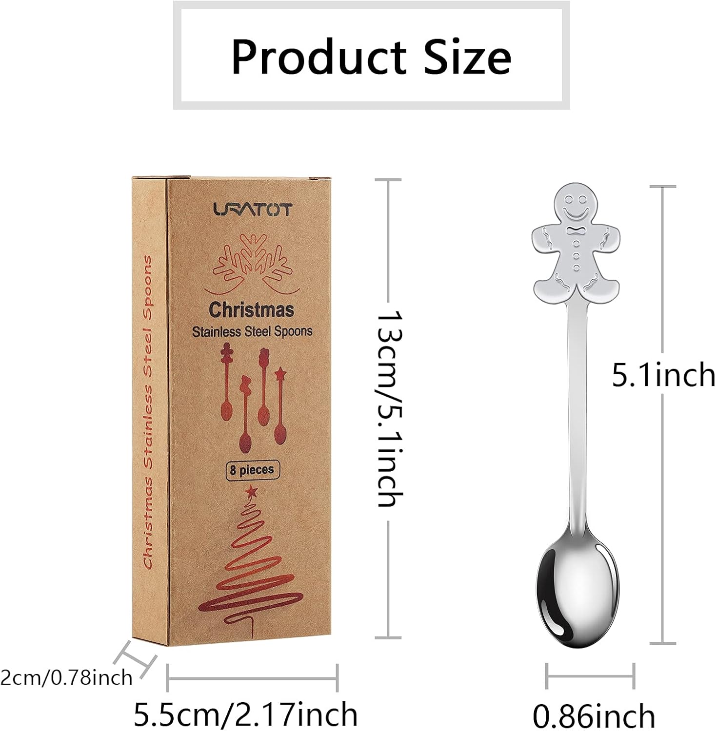 URATOT 8 cucharas de acero inoxidable para Navidad, café, té, postre, cucharas mezcladoras, rellenos de calcetines de Navidad