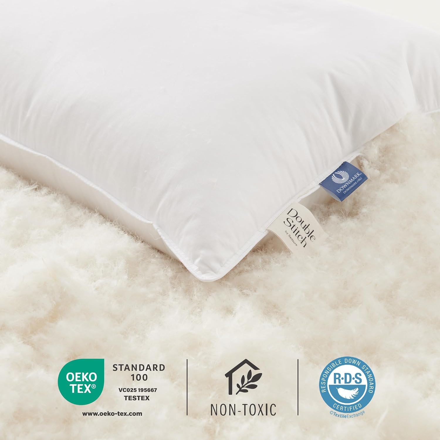 Double Stitch by Bedsure Paquete de edredón y almohadas de plumón blanco de lujo de Estados Unidos, esenciales blancos de primera calidad,