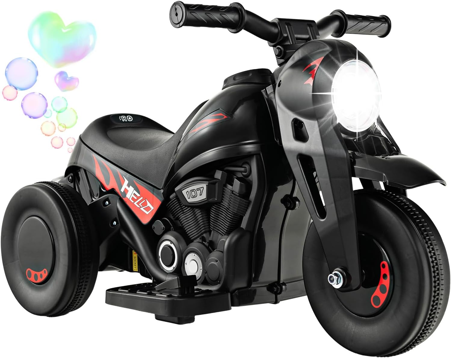 Costzon Motocicleta para niños, motocicleta de 6 V con fabricante de burbujas, música, faro LED, adelante y atrás, motocicleta eléctrica de 3 ruedas