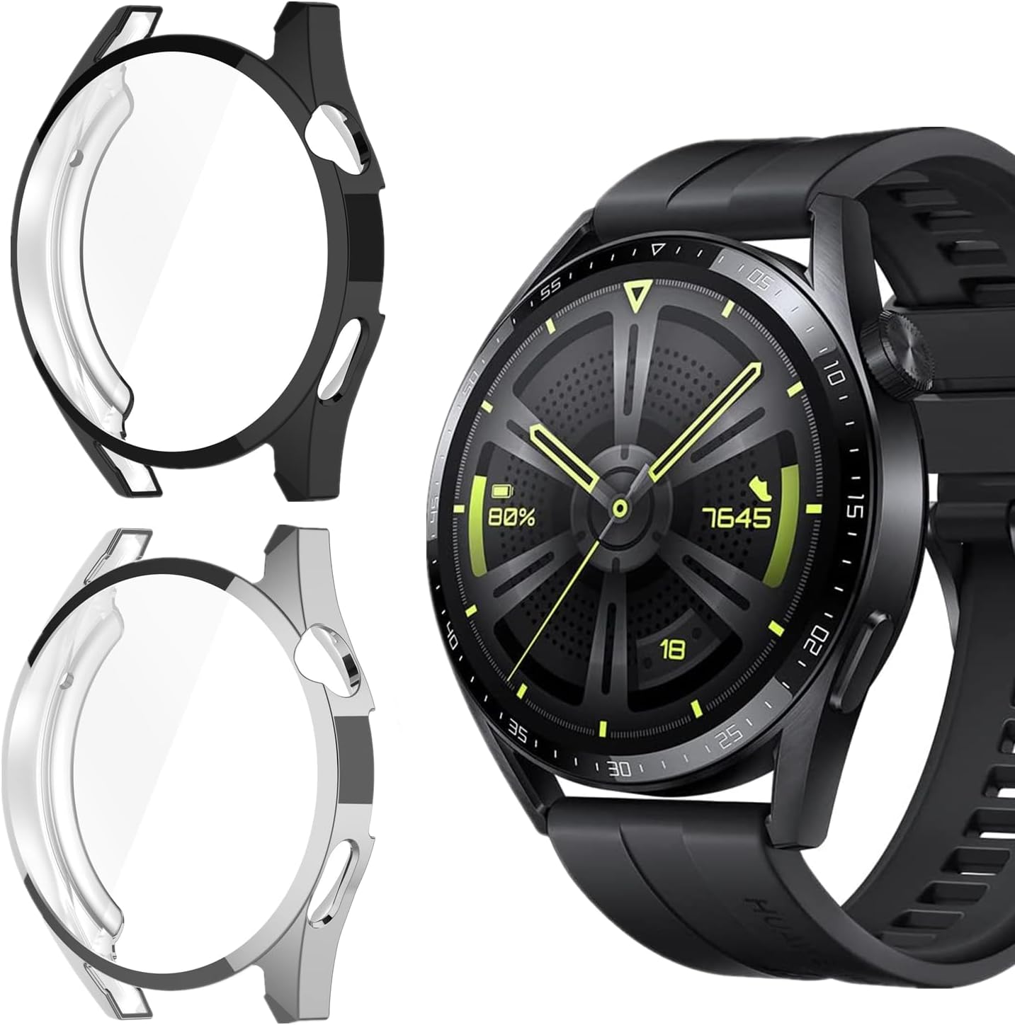 Paquete de 2 Funda protectora de pantalla compatible con Huawei Watch GT3 de 1.812 pulgadas, carcasa chapada en TPU suave, pantalla protectora