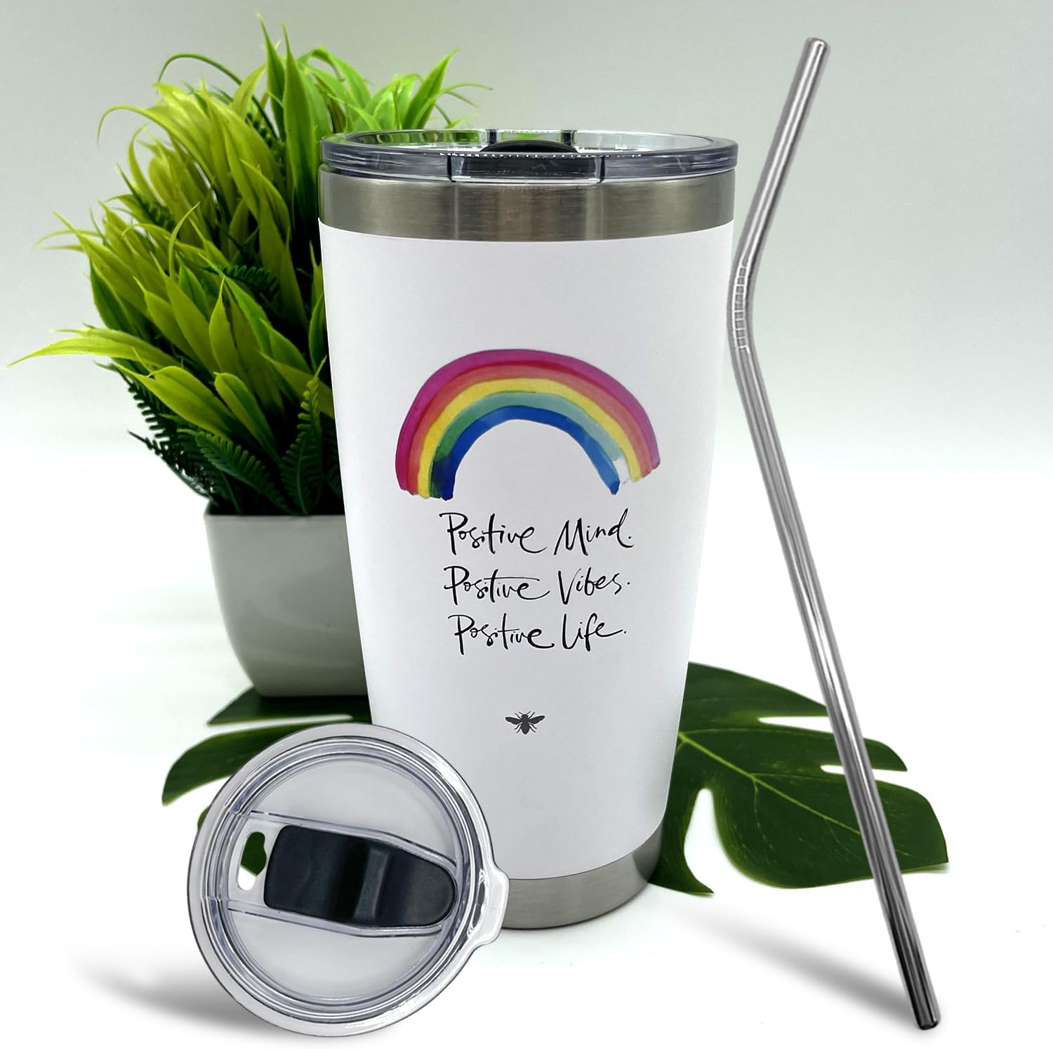 Vaso de café de viaje de 20 onzas con tapa deslizante y pajilla, taza de café de acero inoxidable a prueba de derrames, acero inoxidable aislado,