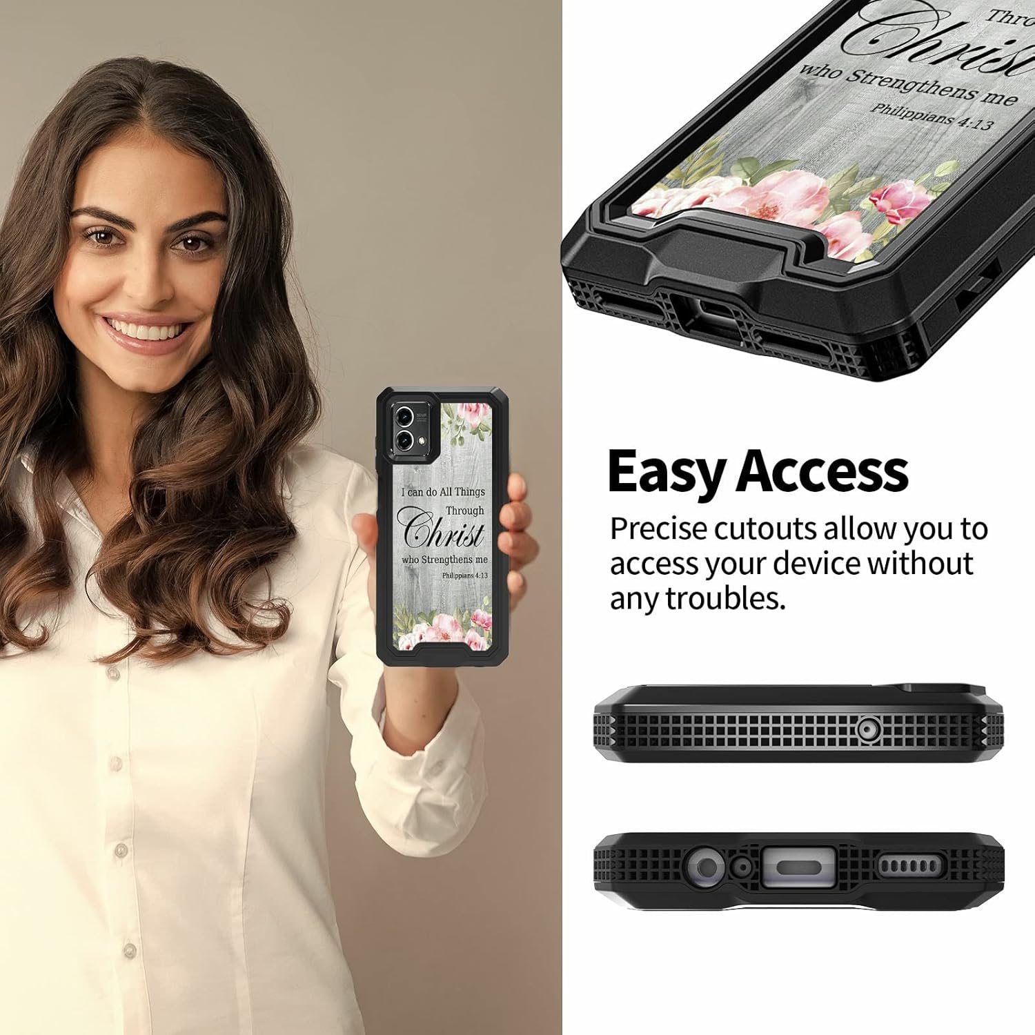 Rossy Funda para teléfono Motorola Moto G Stylus 5G 2023 con versículo de la Biblia, patrón de filipenses 4-13 para mujeres y hombres, funda híbrida