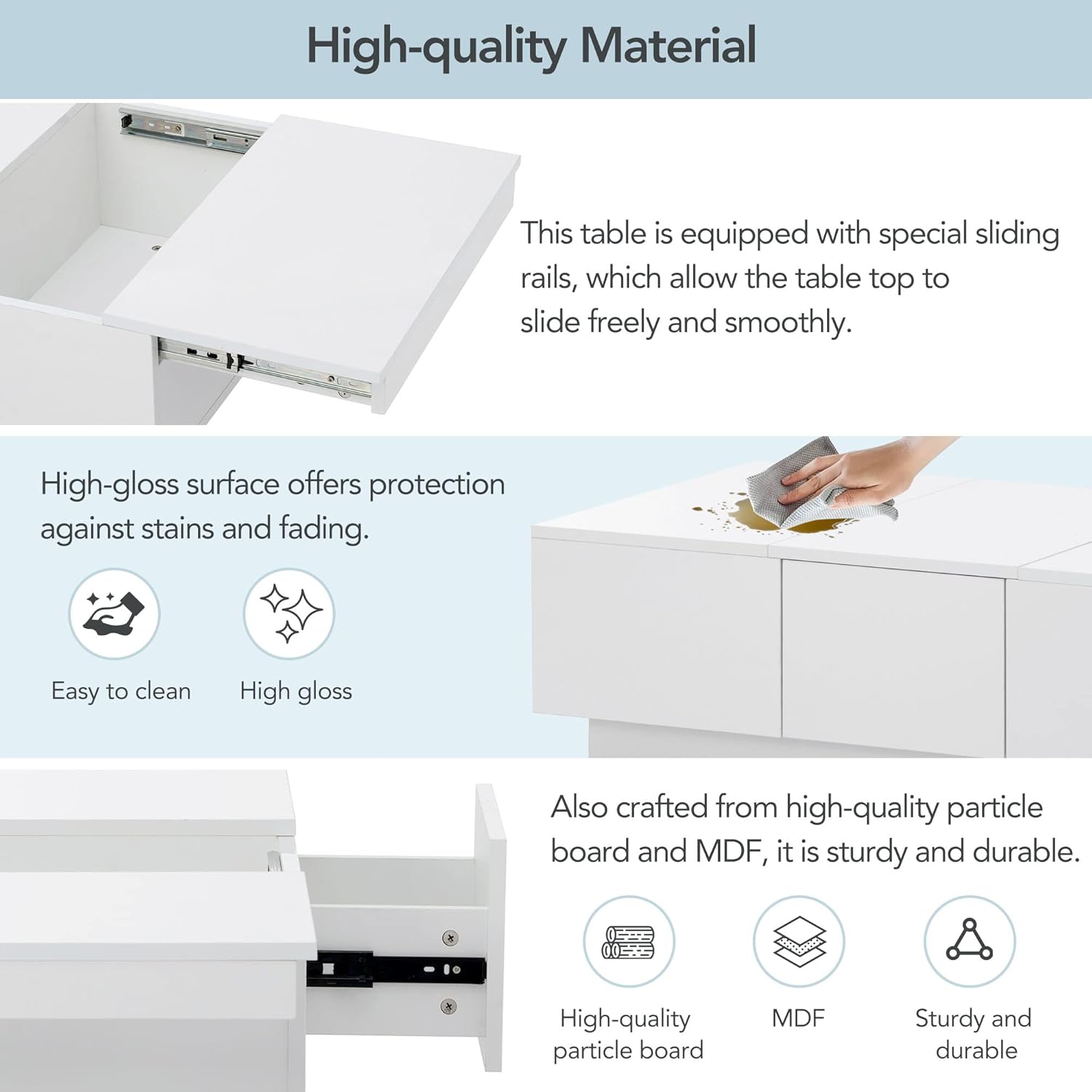 Mesa auxiliar multifuncional con 2 grandes compartimentos de almacenamiento ocultos, mesa de cóctel extensible con 2 cajones, mesa central de alto