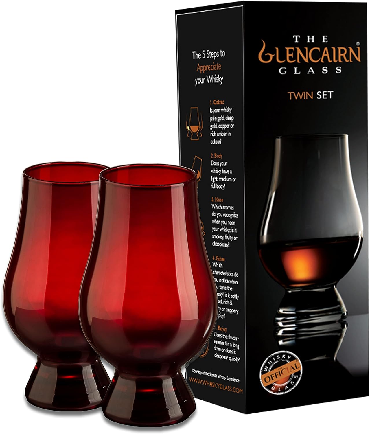 GLENCAIRN Vaso de whisky rojo, juego de 2 en caja de regalo doble