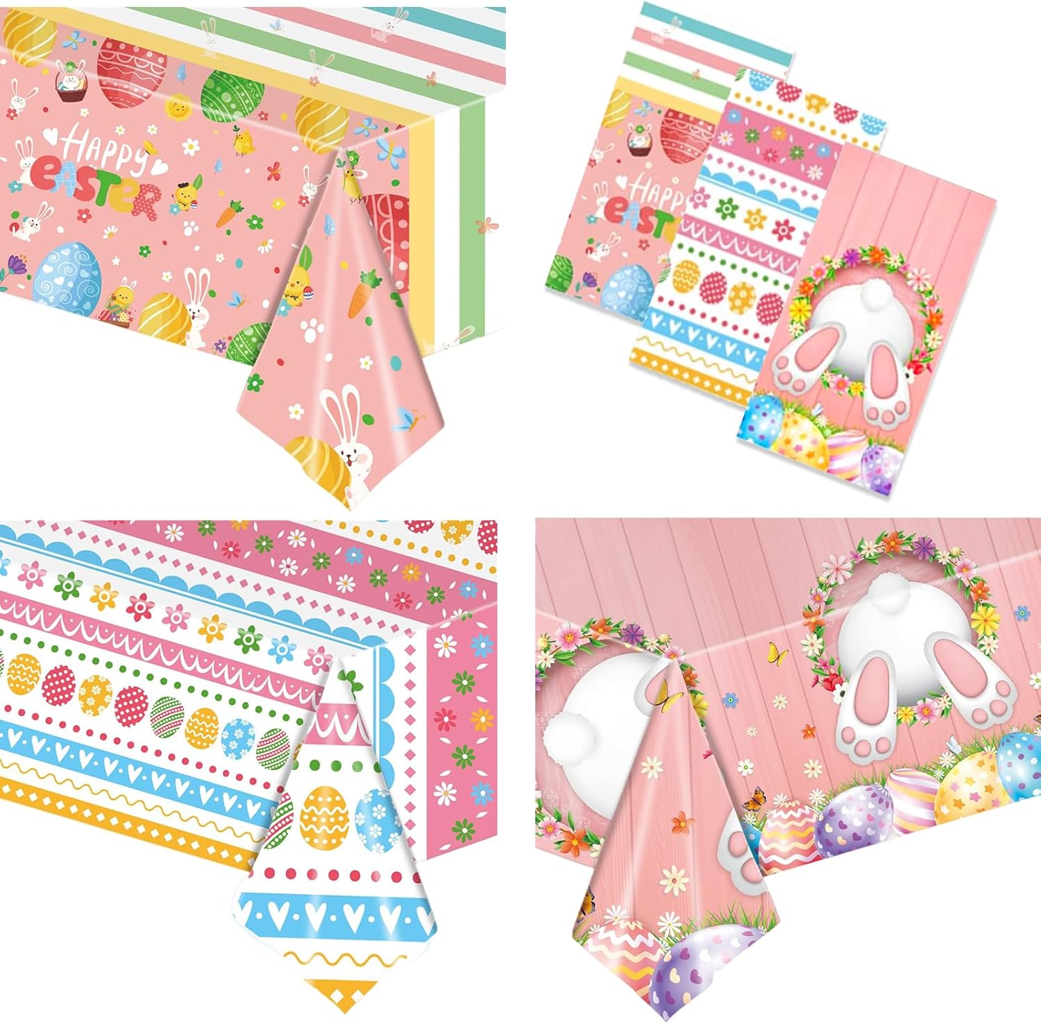 Paquete de 3 manteles de Pascua, mantel de huevos de conejo de Pascua, mantel rectangular de plástico desechable de 54 x 108 pulgadas, para