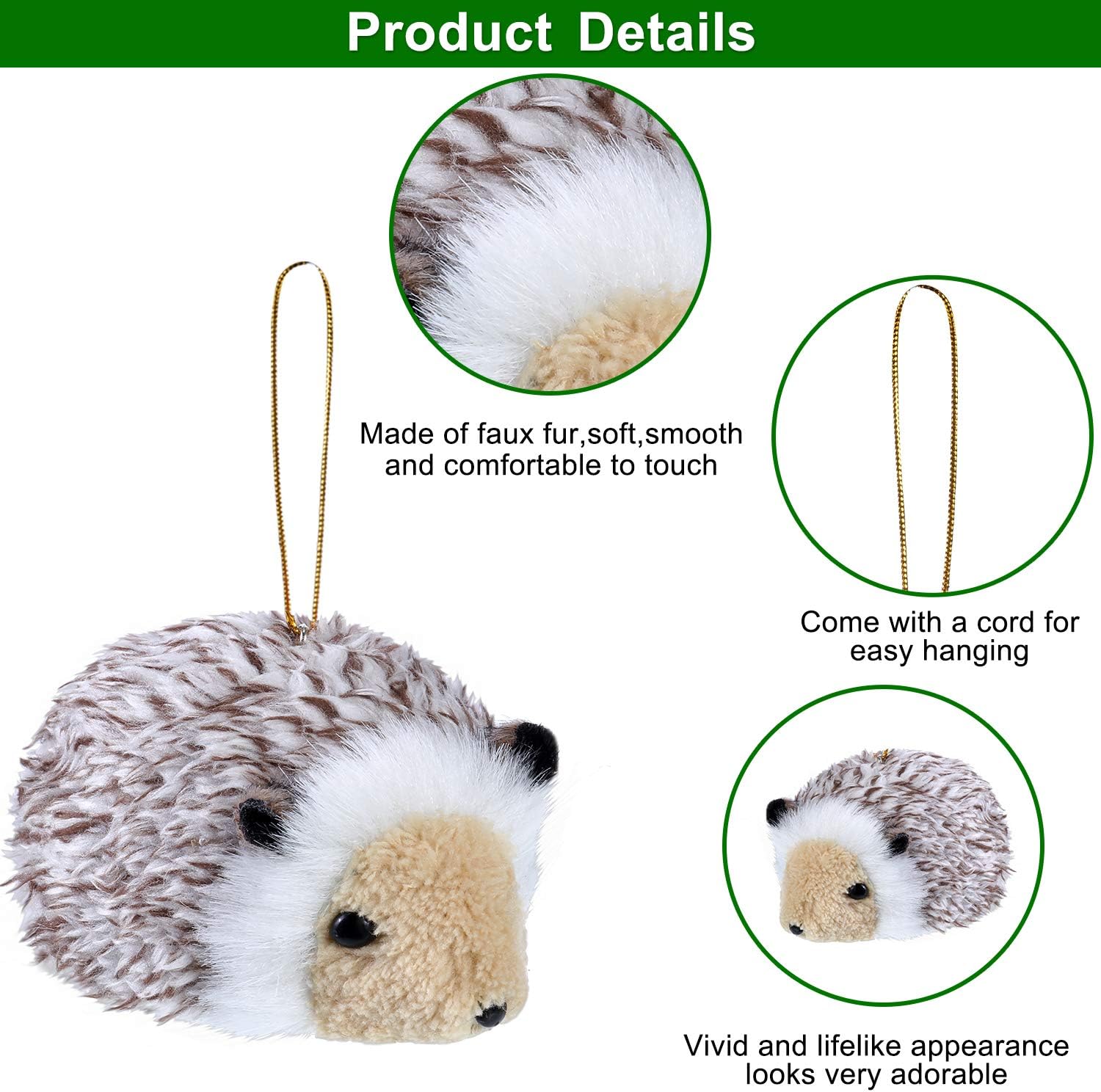 WILLBOND 6 piezas de animales de peluche, piel de bosque, animal peludo, adorno colgante de Navidad para decoración del árbol de Navidad