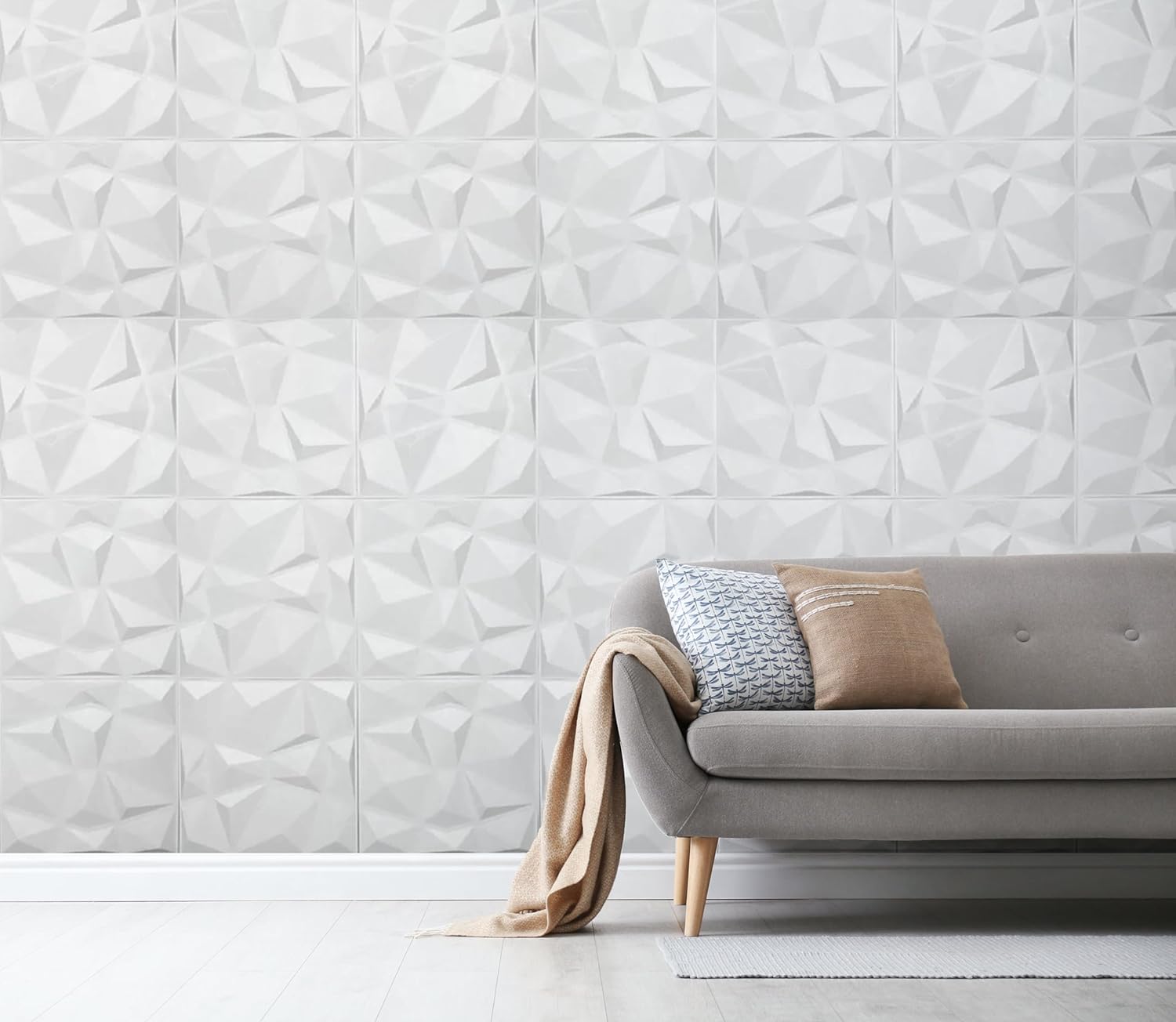 Wall Craft Paneles de pared 3D, mosaico blanco, diseño geométrico, decoración de pared, decoración de pared, azulejos decorativos modernos, paquete