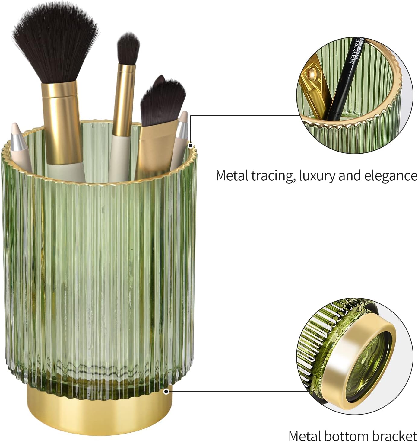CANITORON Soporte para brochas de maquillaje, organizador de brochas de maquillaje cosmético de vidrio, soporte de almacenamiento para brocha de