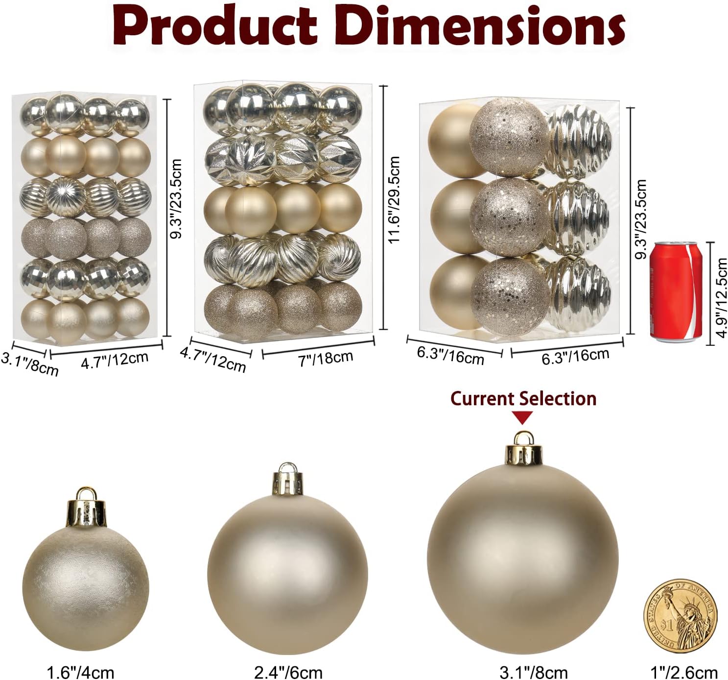 Adornos de bola de Navidad color champán de 3.15 pulgadas, 12 piezas para árbol de Navidad, inastillables, decoración del árbol de Navidad, juego de