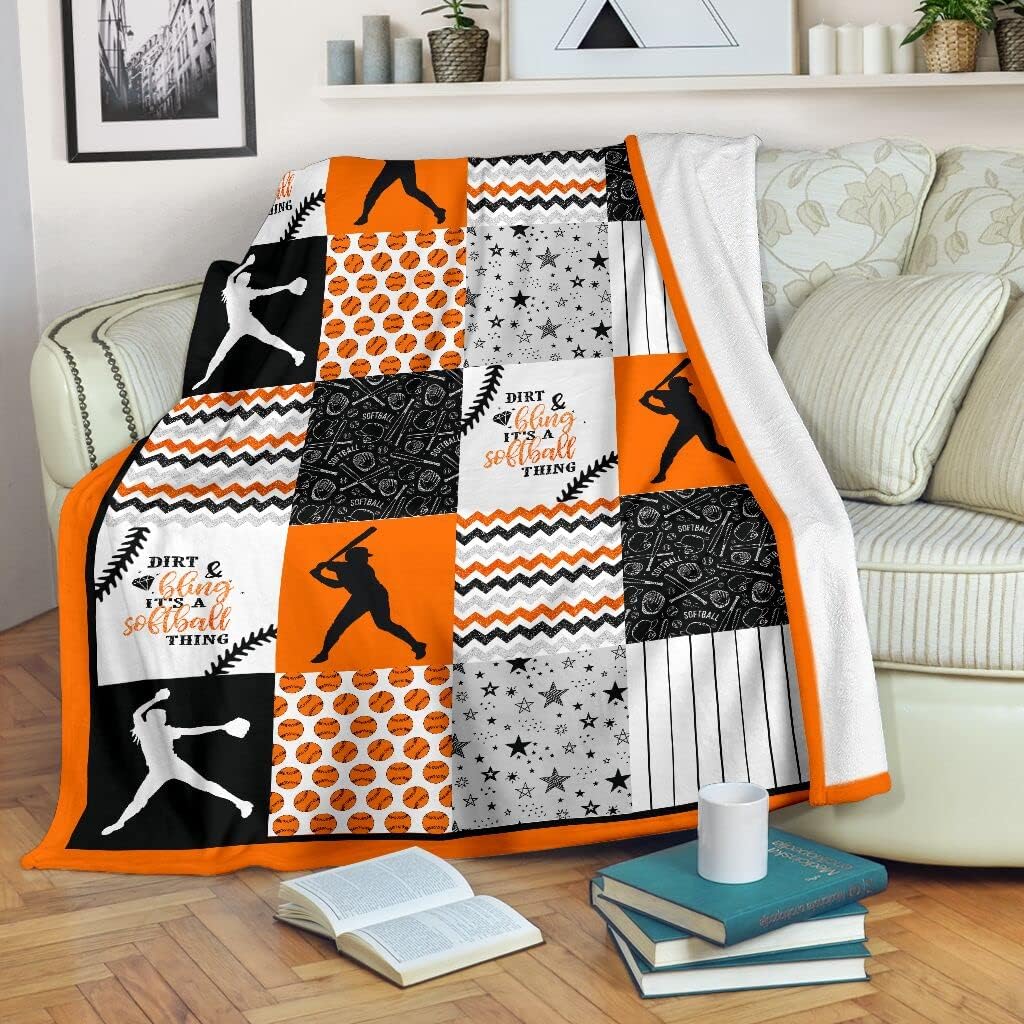 Manta de softbol con patrón de forma naranja para niños y niñas, manta de sóftbol personalizada para cama infantil, sofá, sofá, sofá, manta de