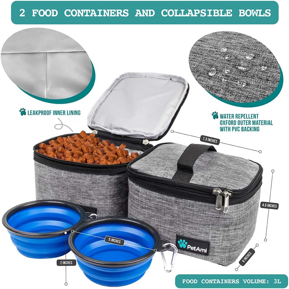 PetAmi Bolsa de viaje para perro, organizador de bolsa con bolsillos multifunción aprobado para aerolíneas, con bolsa contenedora de alimentos y