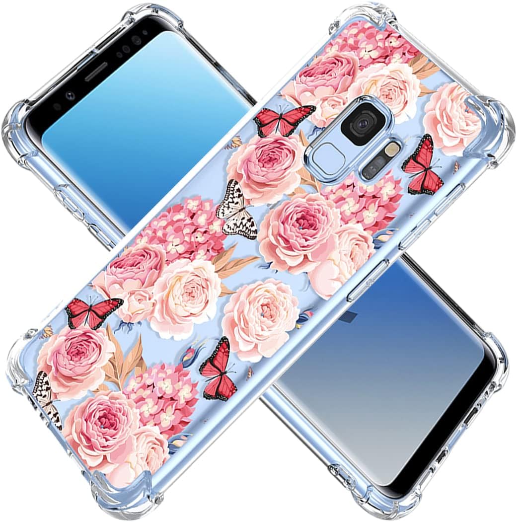 KOARWVC Funda para Galaxy S9, Samsung S9 SM-G960U, transparente, con diseño de TPU suave, absorción de golpes, diseño floral, delgada, funda