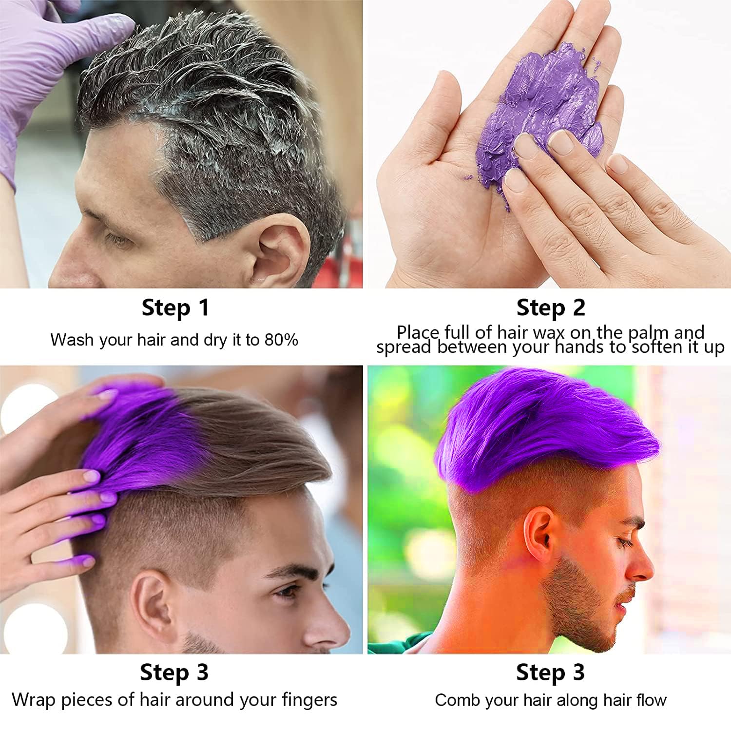 Color temporal de cabello morado, cera de color natural para el cabello, espray de color de cera para el cabello, 4.23 onzas, tinte de cera para el