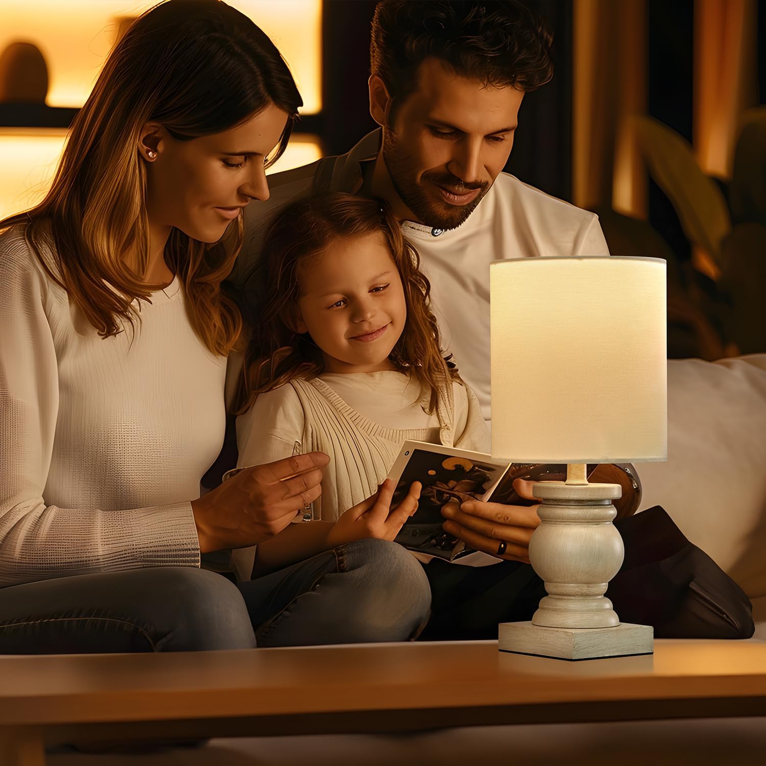 OYEARS Lámpara de mesa pequeña de 12 pulgadas para dormitorio, sala de estar, lámparas de noche simples y retro de grano de madera, adecuadas para