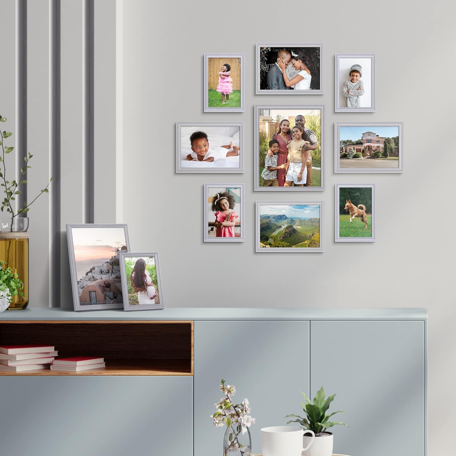 Icona Bay – Juego de marcos de fotos (6 unidades), Ganchos para montaje en pared y caballete de mesa incluyendo, el monitor horizontal o vertical,