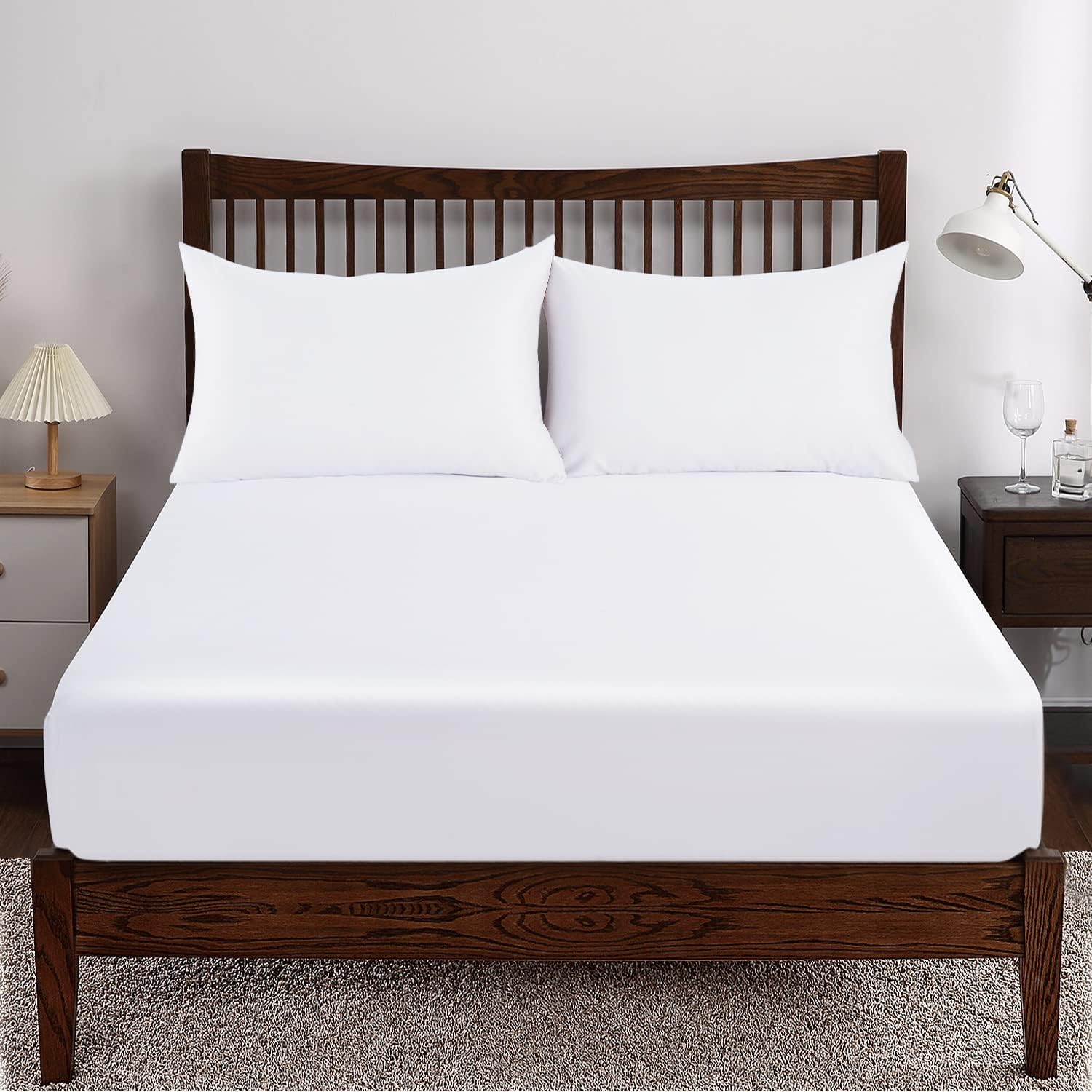 Solo sábana bajera, sábana bajera de 400 hilos color blanco para cama ajustable tamaño King dividido, no destiñe y resistente al encogimiento,