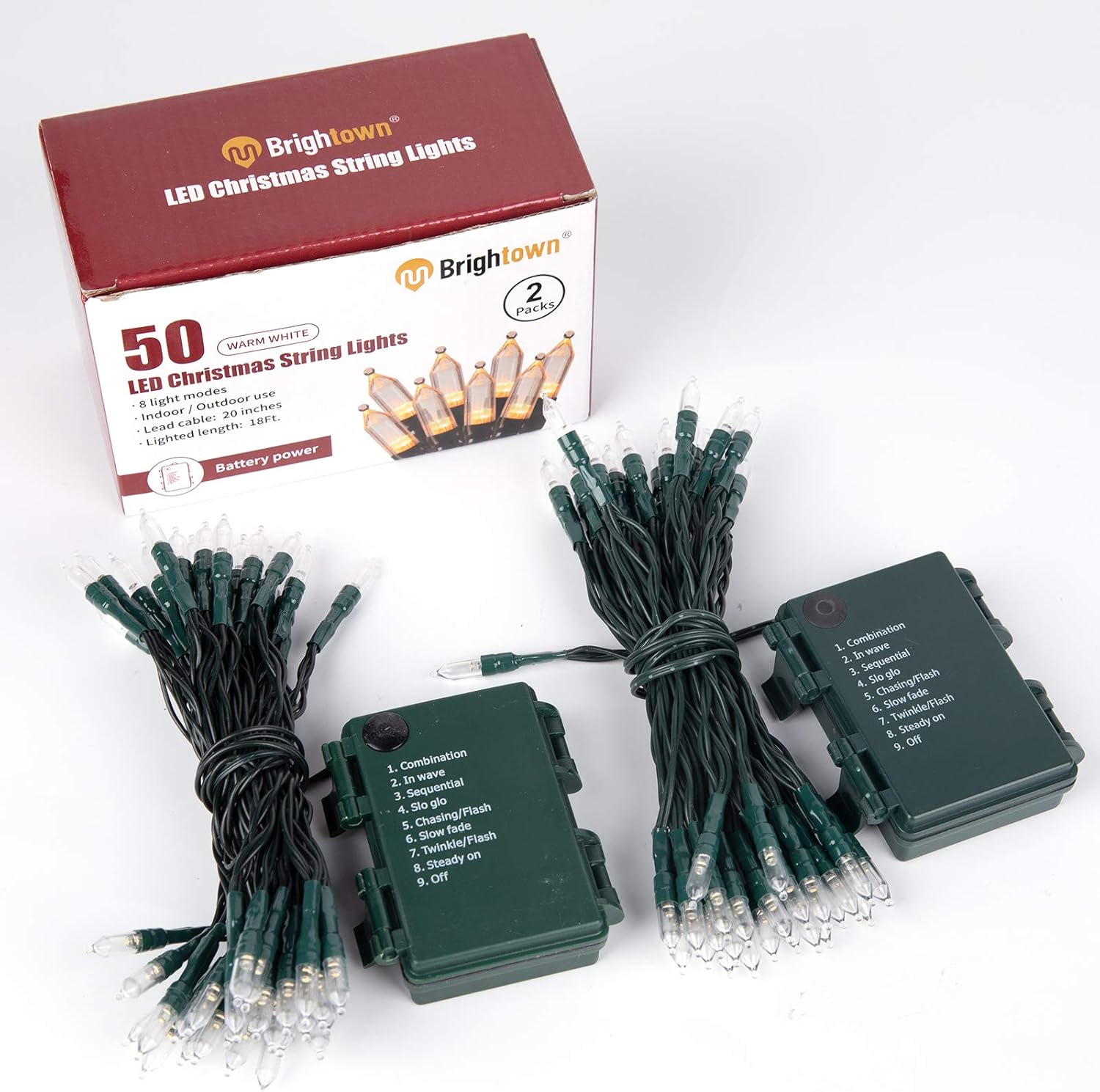 Brightown – Serie de miniluces de Navidad Luces LED impermeables de pilas, para árbol de Navidad, decoración de fiesta para interiores y exteriores