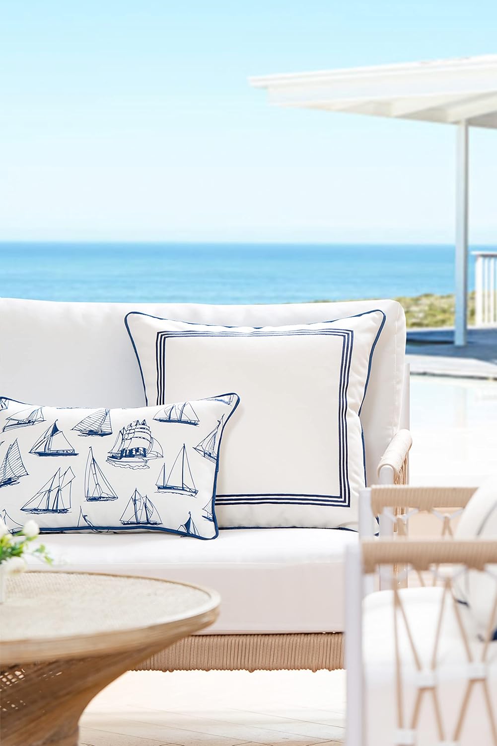Hofdeco Premium Coastal Hampton Style – Funda de almohada lumbar para interiores y exteriores, solo 12 x 20 pulgadas, resistente al agua para patio