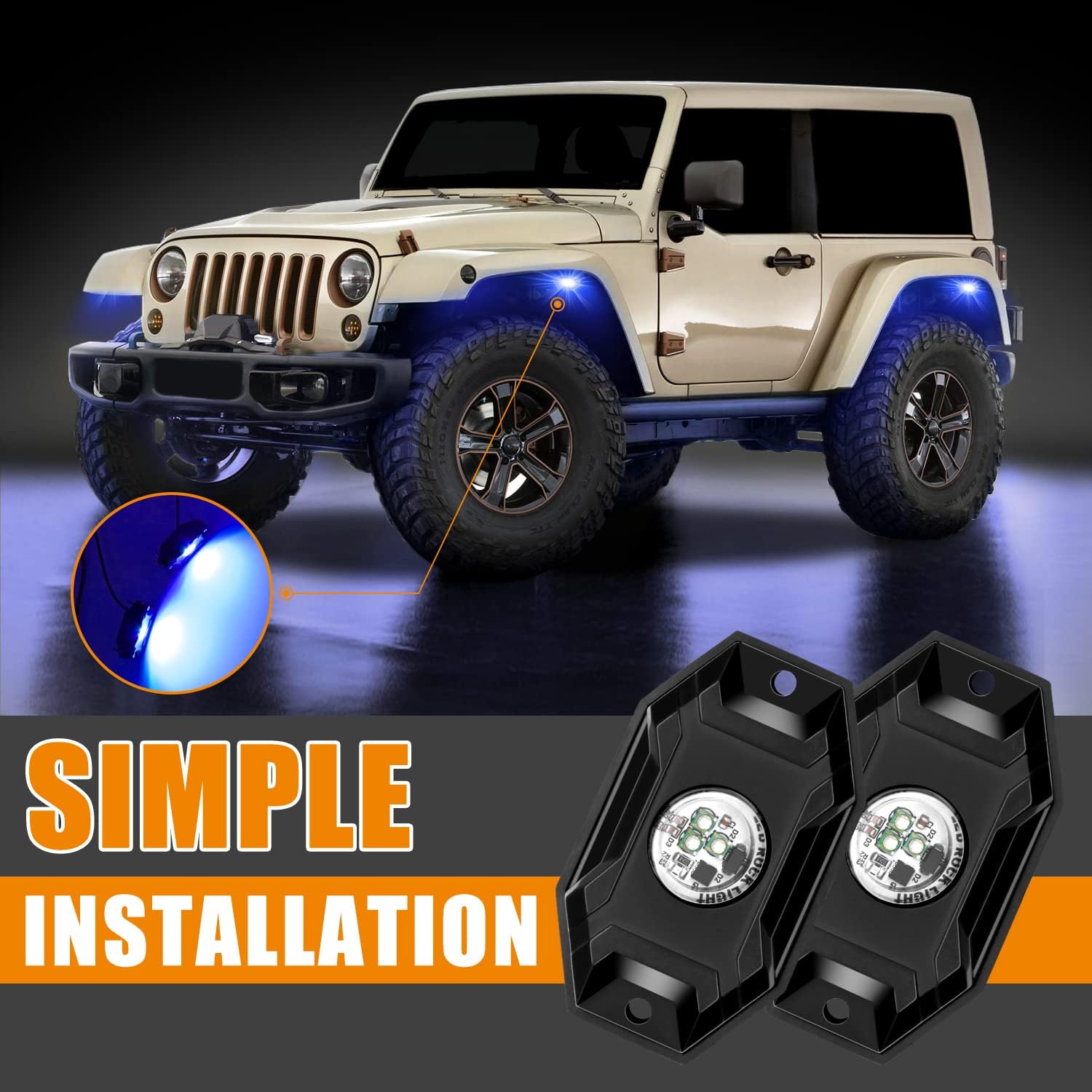 Underglow Kit para coche LuminShack LED Rock Light 4 Pods LED Subderglow Kit de luz de neón IP68 impermeable para camiones, todoterreno, ATV, UTV,