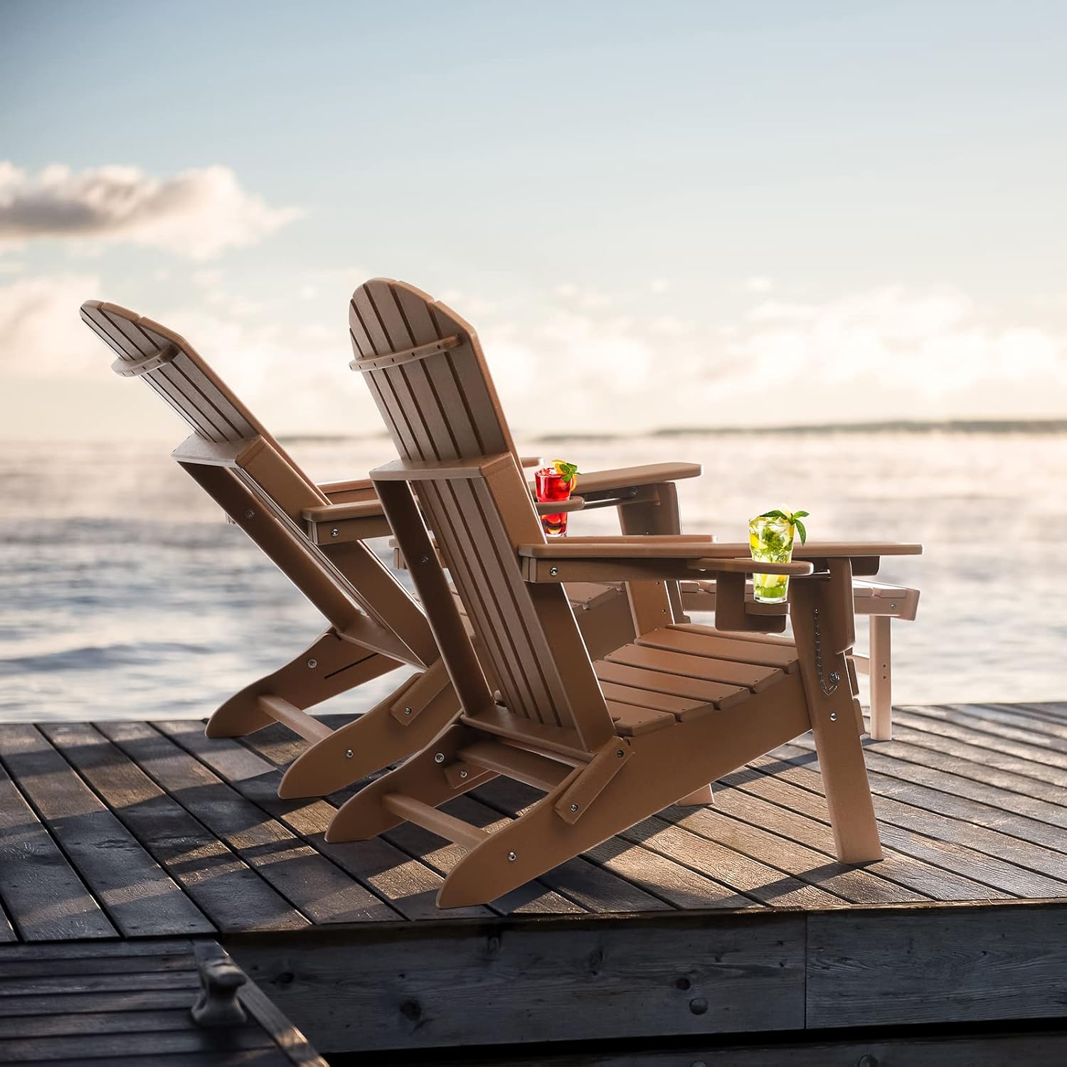FUNBERRY Silla Adirondack con respaldo ajustable, sillas Adirondack plegables,Sillas Adirondack de plástico con otomana,Silla Adirondack resistente